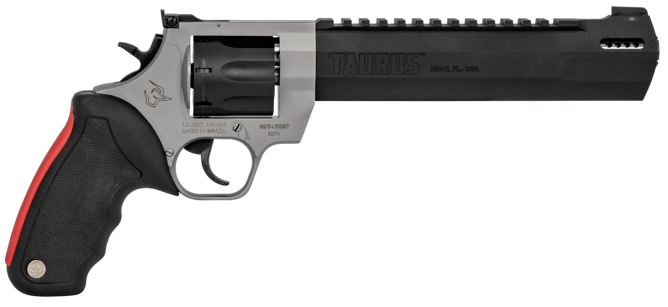 Taurus 2357085RH Raging Hunter  357 Mag 7rd 8.38" Matte Black Oxide Cylinder & Barrel Matte Stainless Steel Frame Black Rubber with Integrated Red Cushion Insert Grip