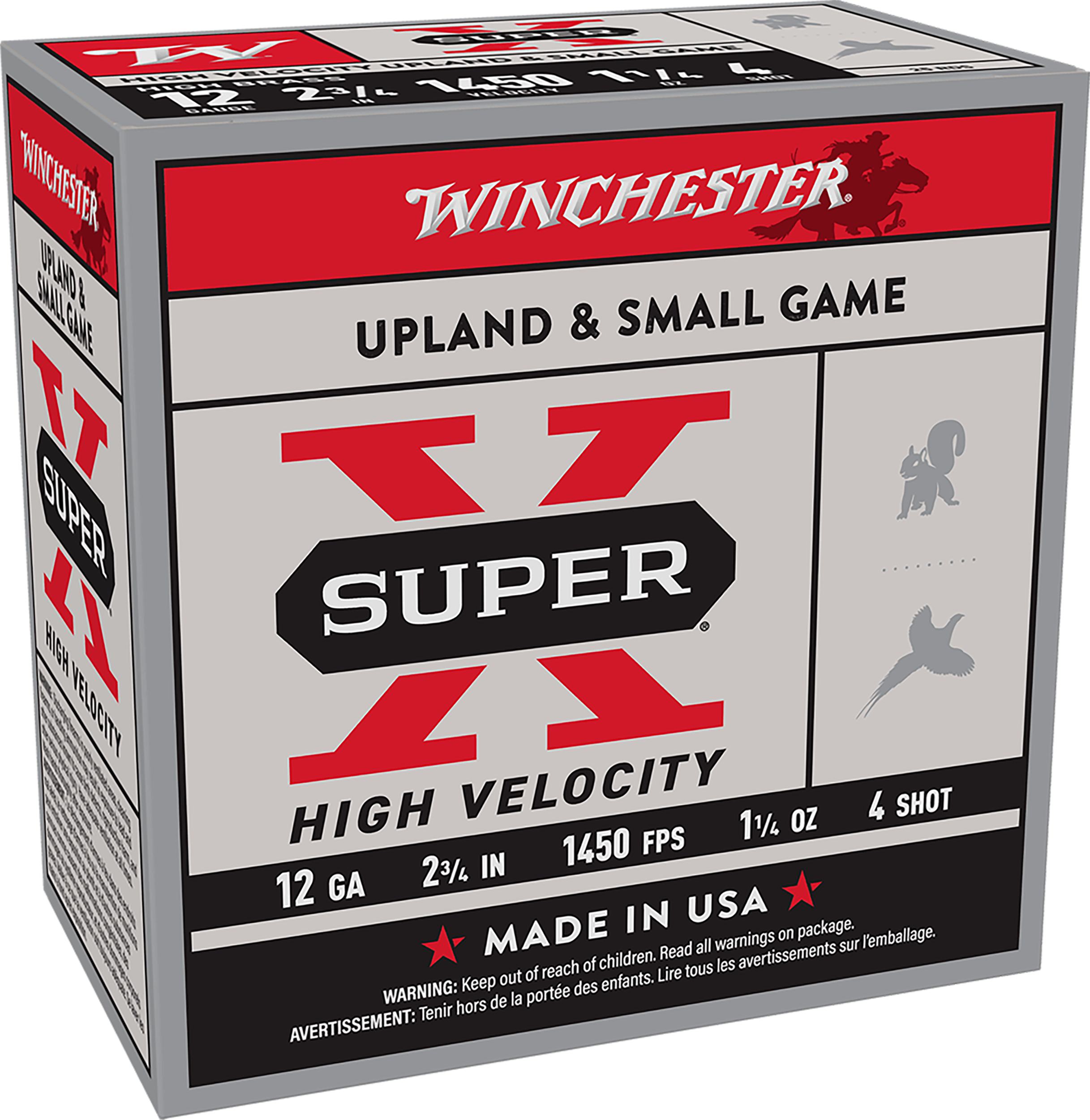 Winchester Ammo X12HV4 Super X High Velocity 12Gauge 2.75" 1 1/4oz 4Shot 25 Per Box/10 Case