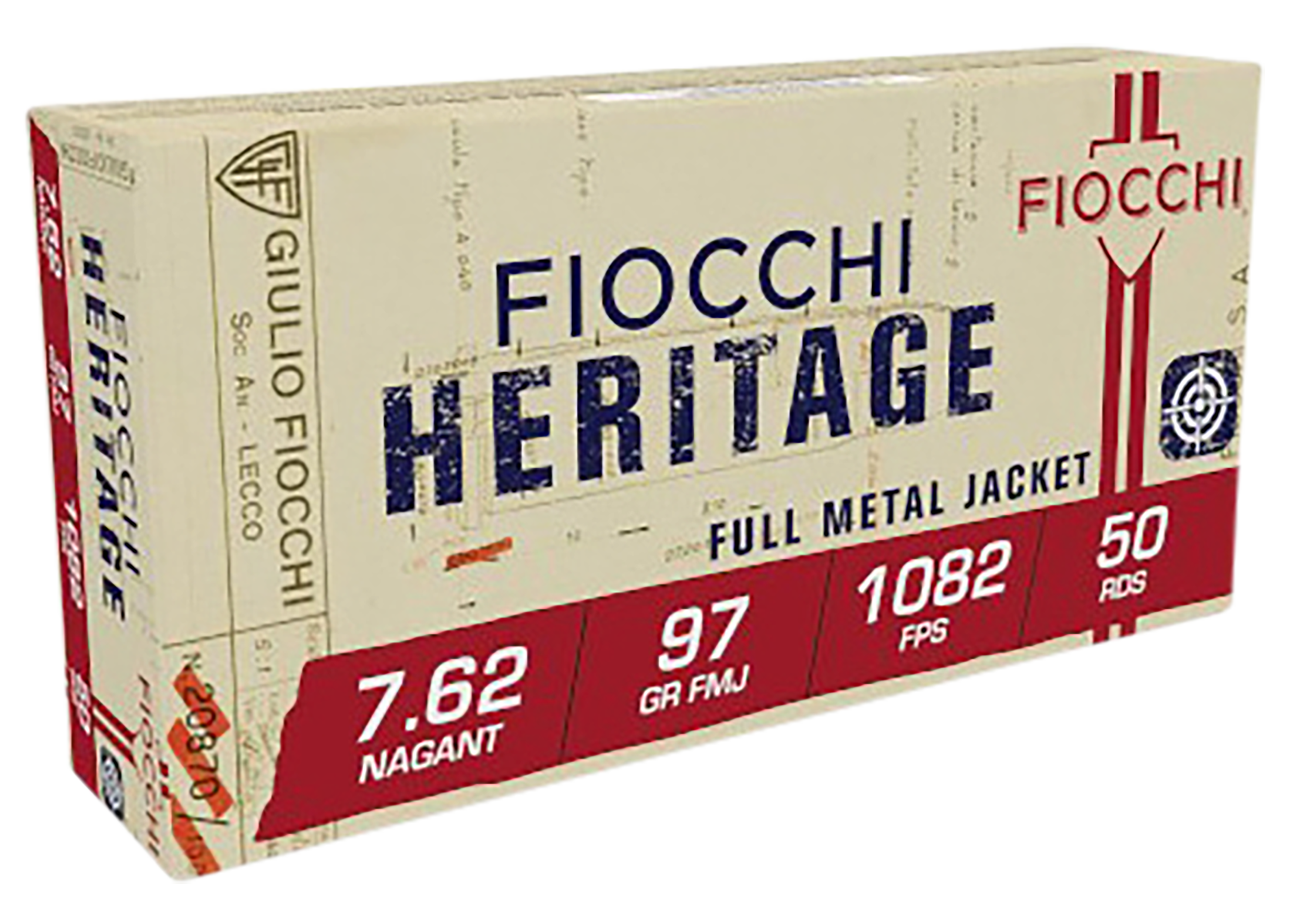 Fiocchi 762A Heritage 7.62x38mmRNagant 97gr Full Metal Jacket 50 Per Box/20 Case