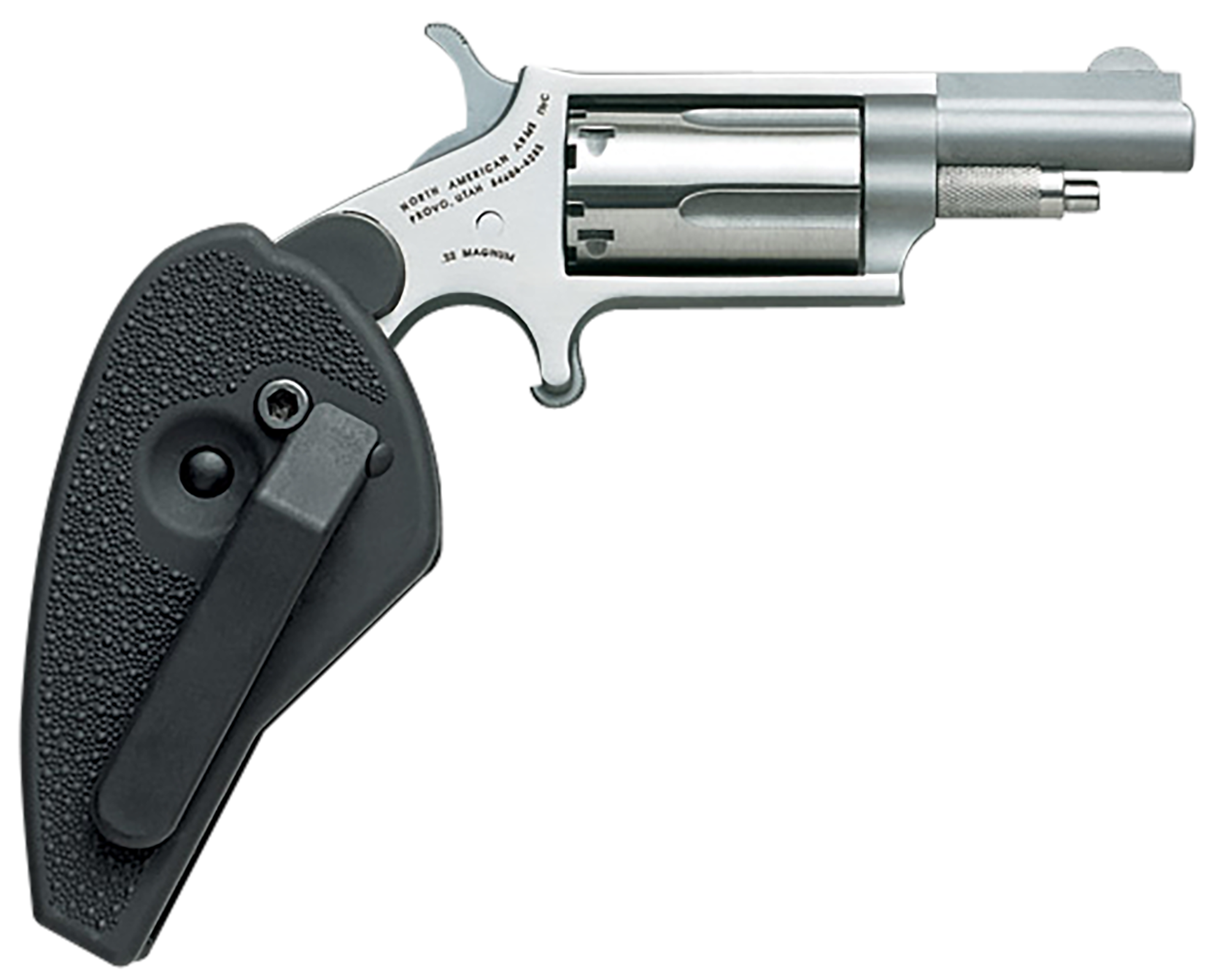 North American Arms 22MCHG Mini-Revolver 22 LR/22 WMR 5 Shot 1.63" Stainless Steel Barrel, Frame & Cylinder, Black Synthetic Holster Grip, Exposed Hammer