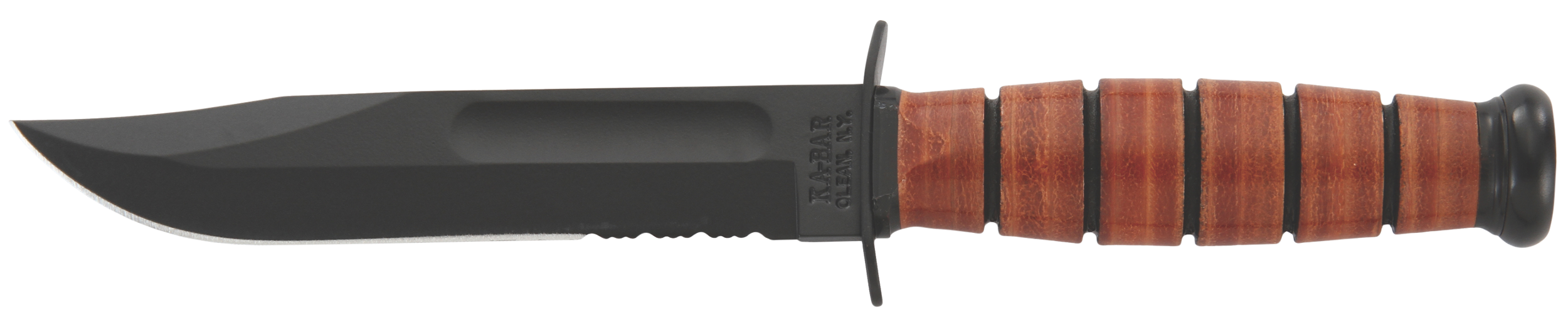 Ka-Bar 1252 USMC  5.25" Fixed Clip Point Part Serrated Black 1095 Cro-Van Blade, Brown Leather Handle, Includes Sheath