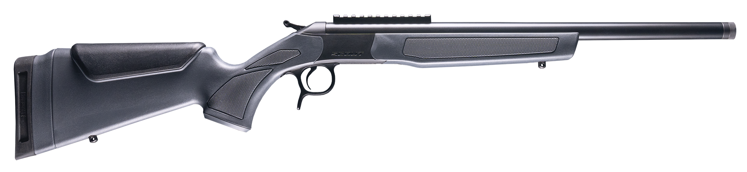 CVA CR4446 Scout  Compact 300 Blackout 1rd 16.50" Blued Threaded Barrel, Blued Picatinny Rail Receiver, Stealth Gray Fixed Synthetic Stock