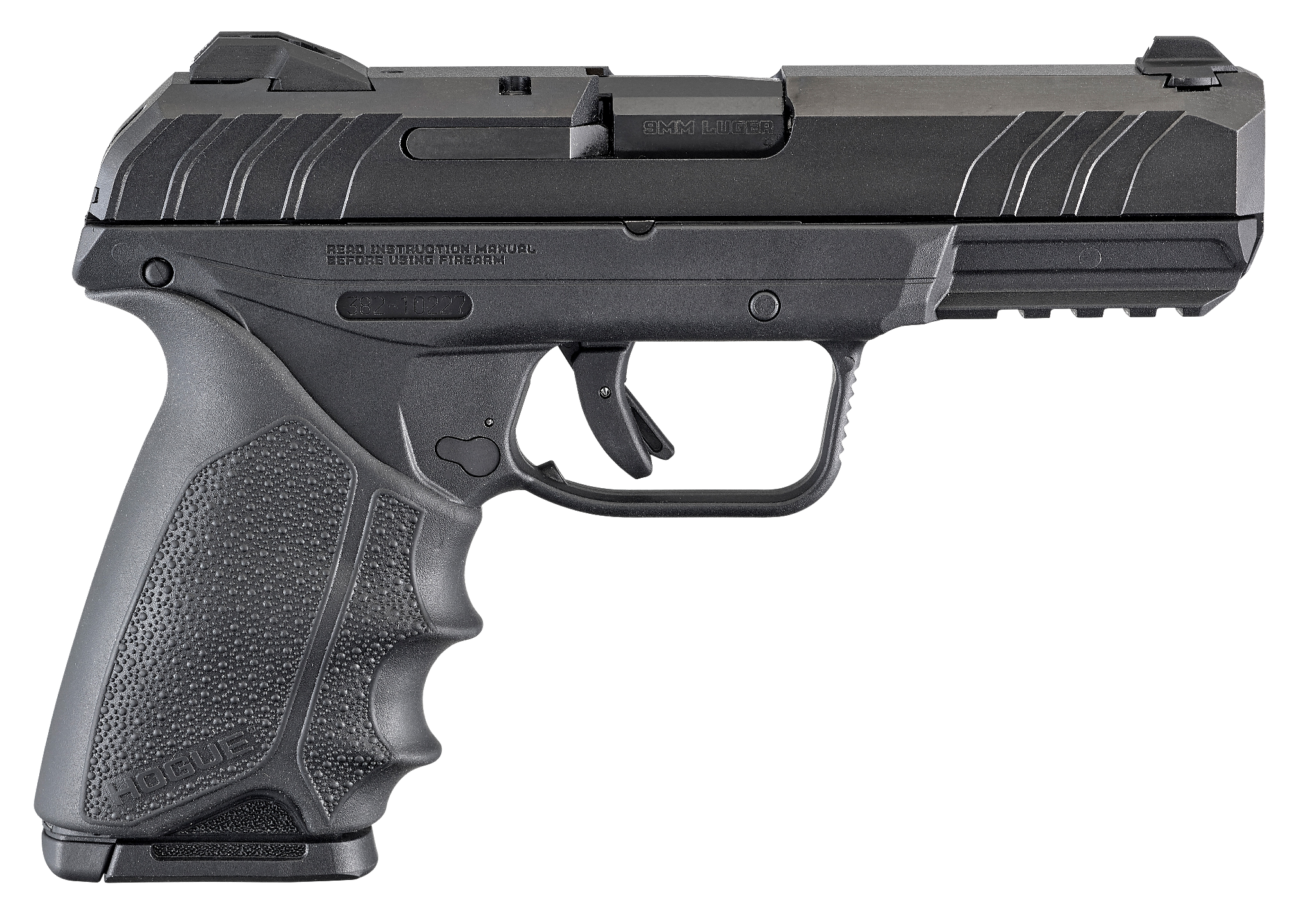 Ruger 3819 Security-9  9mm Luger  4" Barrel 10+1, Black Polymer Frame With Picatinny Acc. Rail, Black Oxide Steel Slide, Hogue Beavertail HandALL Rubber Grip