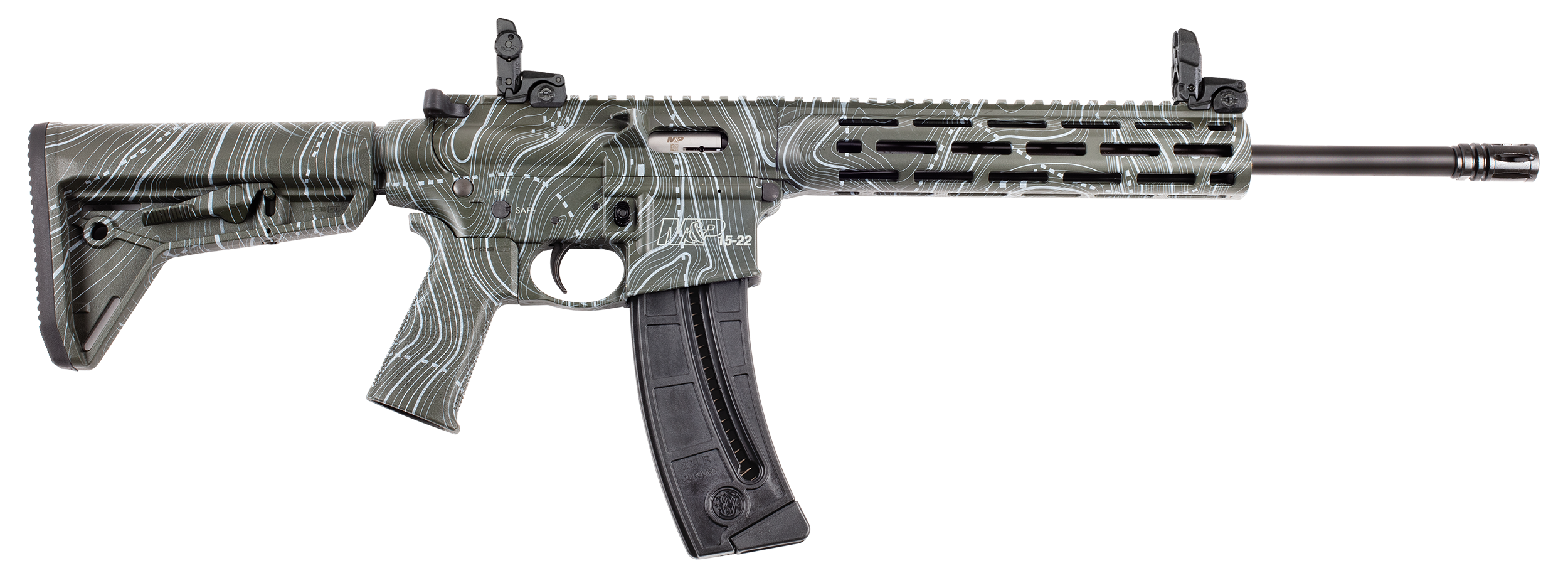 Smith & Wesson 14469 M&P15-22 Sport 22 LR 25+1 16.50" Black Threaded Barrel, Overall OD Green Topographic Cerakote Polymer Receiver w/Picatinny Rail, M-LOK Handguard, Adj Magpul Moe SL Polymer Stock &