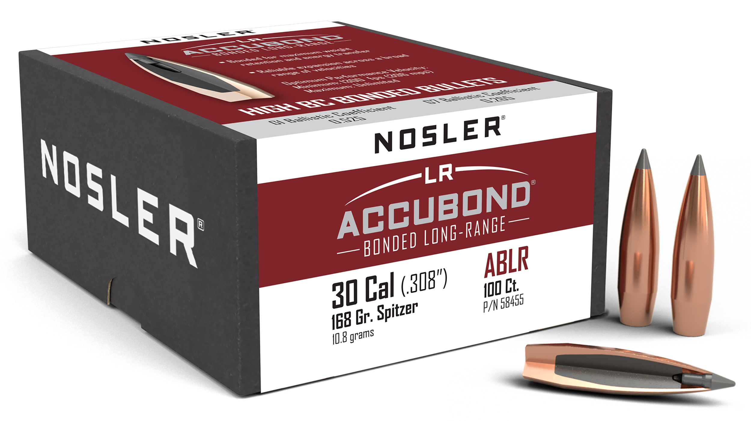Nosler 58455 AccuBond Long Range 30Cal 168gr Spitzer Point Boat Tail 100/Box