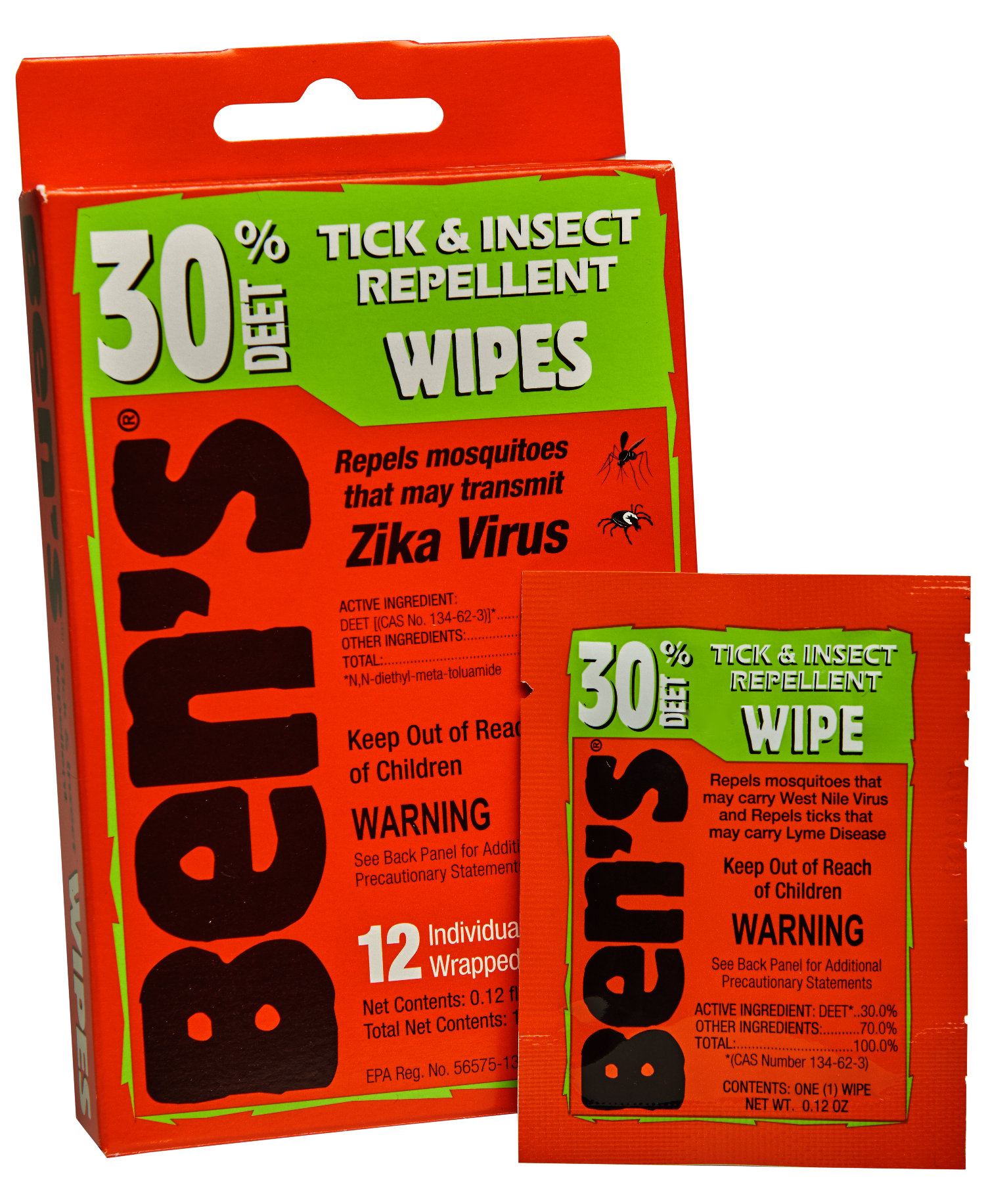 Ben's 00067085 30 Odorless Scent Wipes Repels Ticks & Biting Insects 12