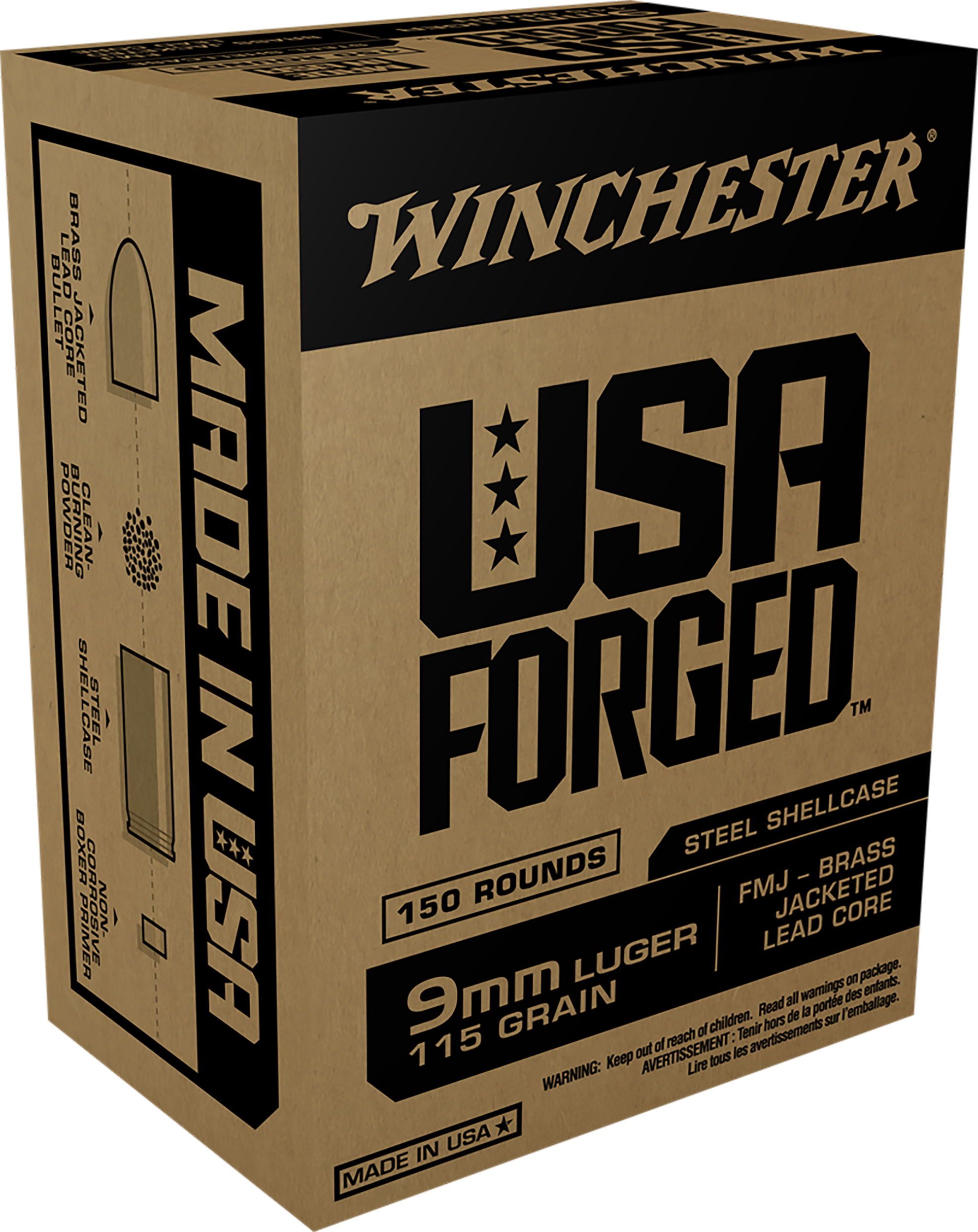 Winchester Ammo WIN9S USA Forged 9mmLuger 115gr Full Metal Jacket 150 Per Box/5 Case