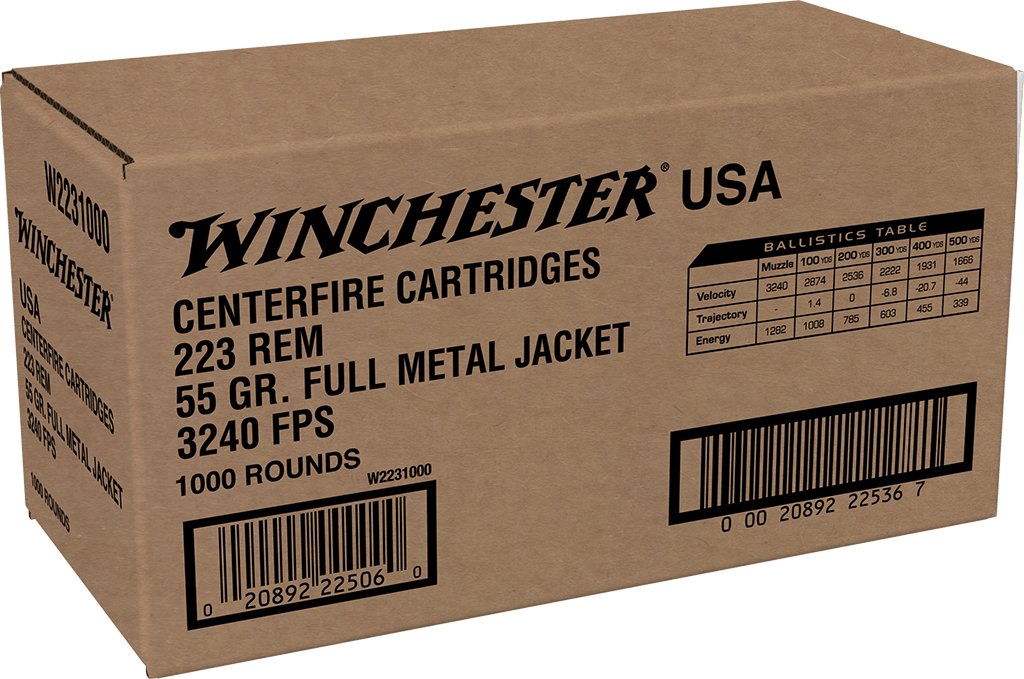 Winchester Ammo W2231000 USA  223Rem 55gr Full Metal Jacket 1000rds *Sold by Case
