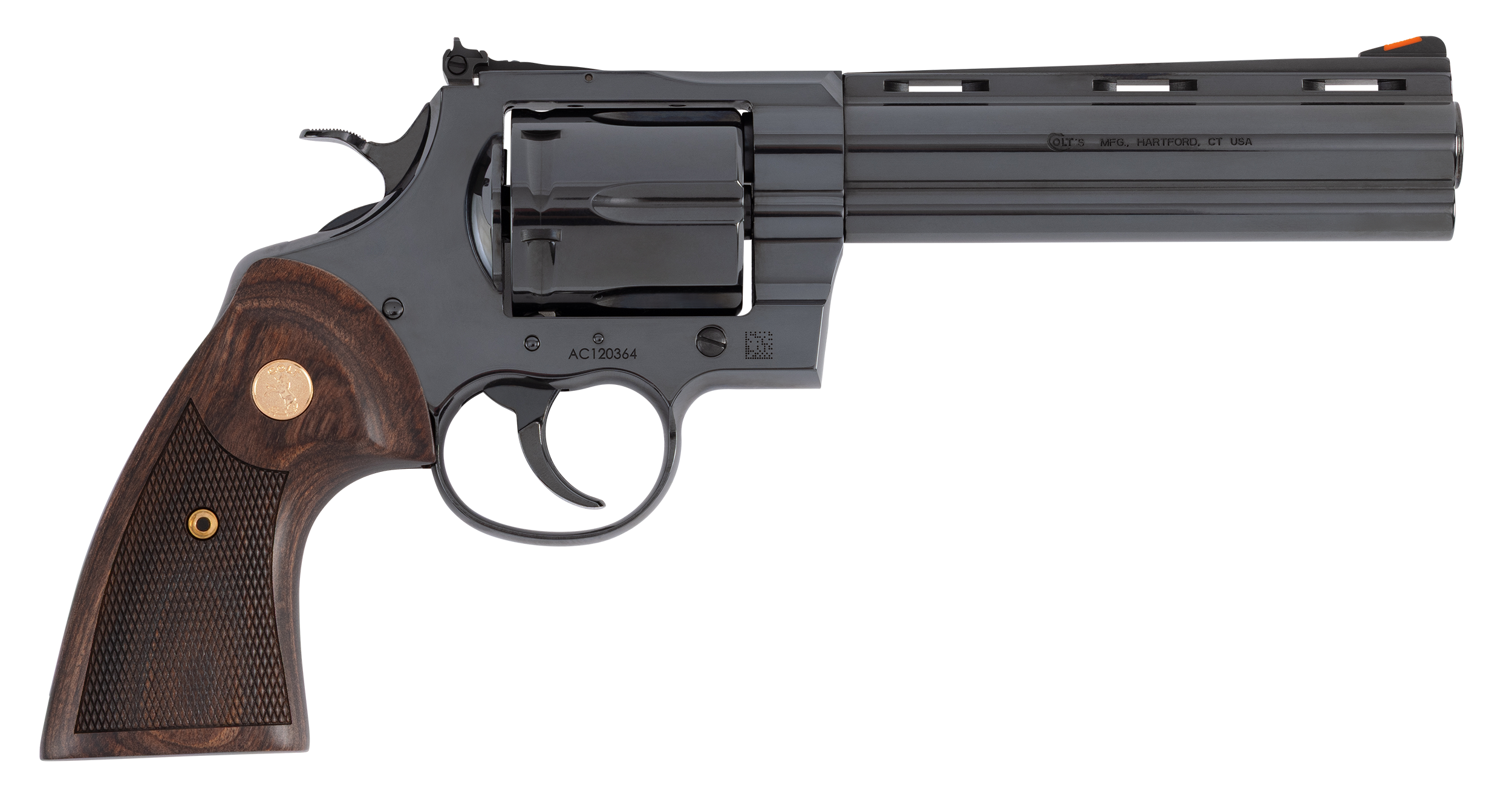 Colt Mfg ANACONDABP6WTS Anaconda  Large 44 Mag 6 Shot 6" Blued Vent Rib Barrel, Cylinder, Drilled & Tapped Steel Frame, Hogue Finger Grooved Grip, Exposed Hammer