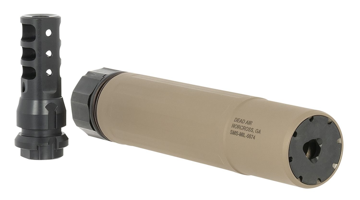 dDEAD AIR SANDMAN S 7.62MM QD SILENCER FDE W/ 5/8-24 KEYMO BRAKE