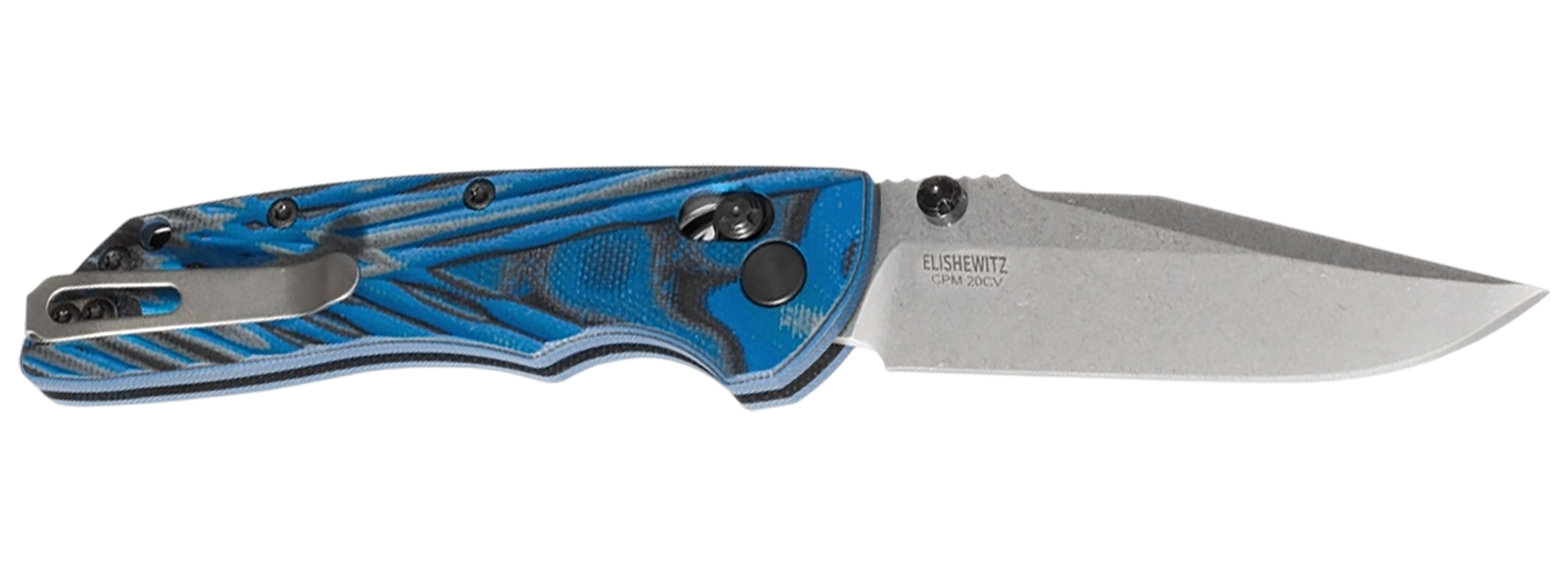 Hogue 24273 Deka  3.25" Folding Clip Point Plain Stone Tumbled CPM MagnaCut Steel Blade, G-Mascus Blue Aluminum/G10 Handle