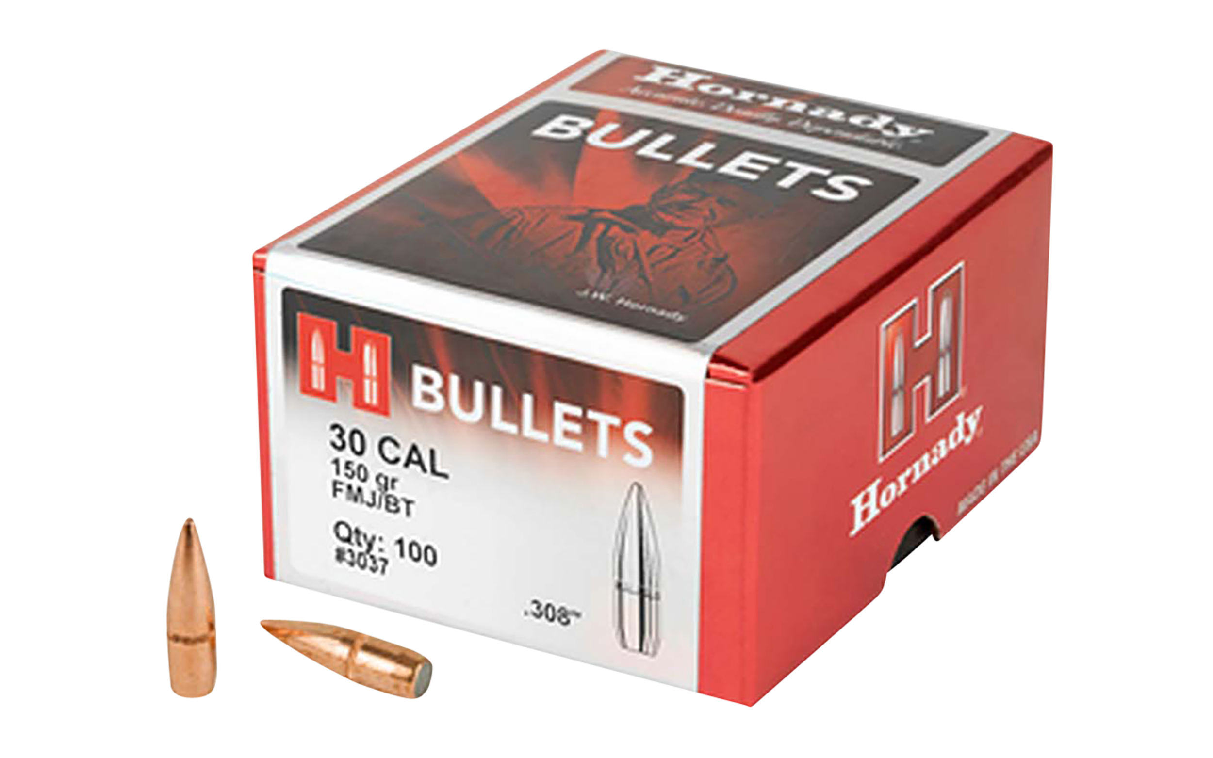 Hornady 3037 Traditional 30 Cal .308 150 gr Full Metal Jacket Boat Tail 100 Per Box/ 15 Case
