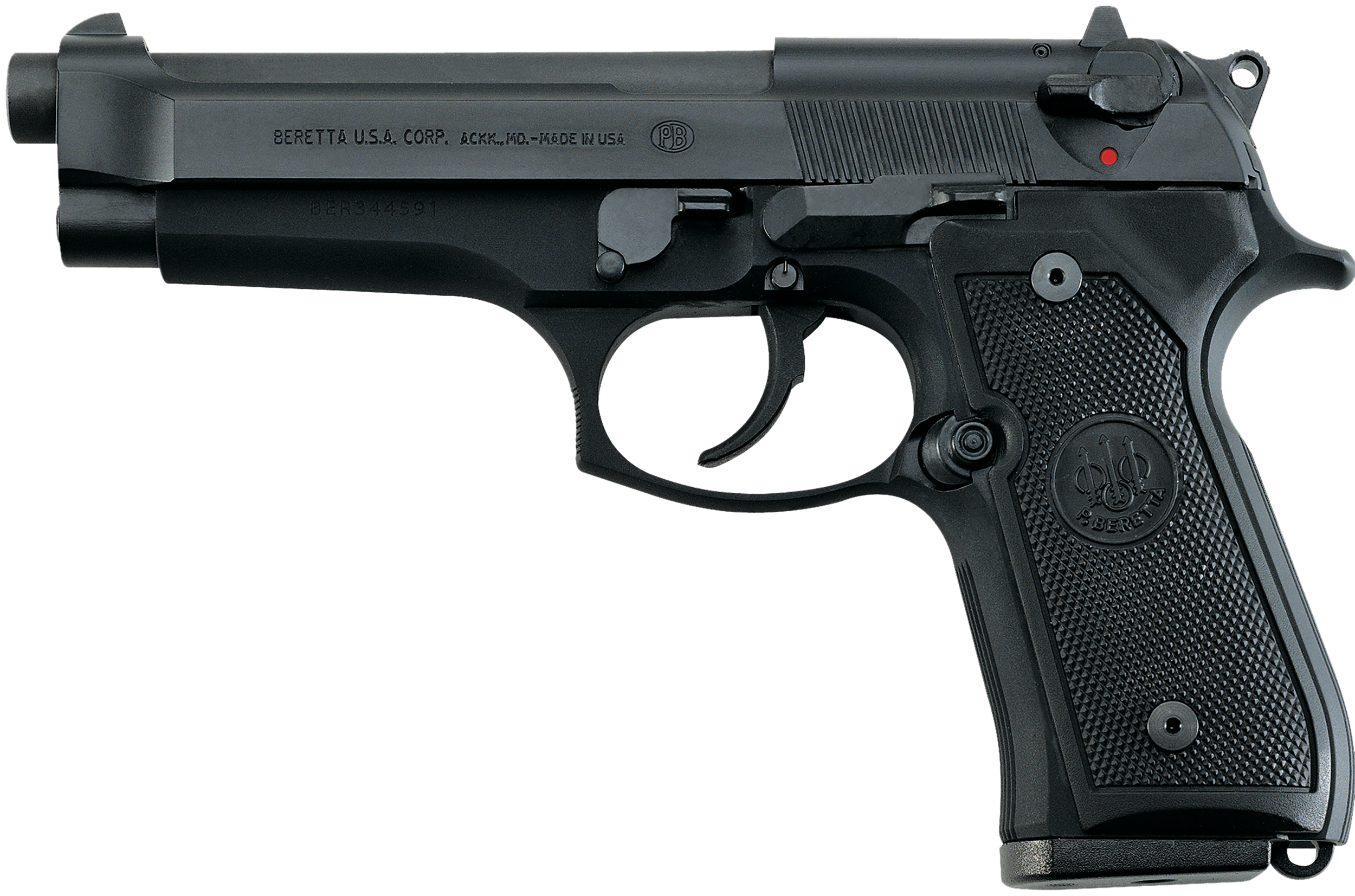 Beretta USA J92F300CA 92FS *CA Compliant Full Size Frame 9mm Luger 10+1 4.90" Black Steel Barrel, Black Bruniton Serrated Steel Slide, Black Bruniton Aluminum Frame w/Beavertail, Ambidextrous, US Made