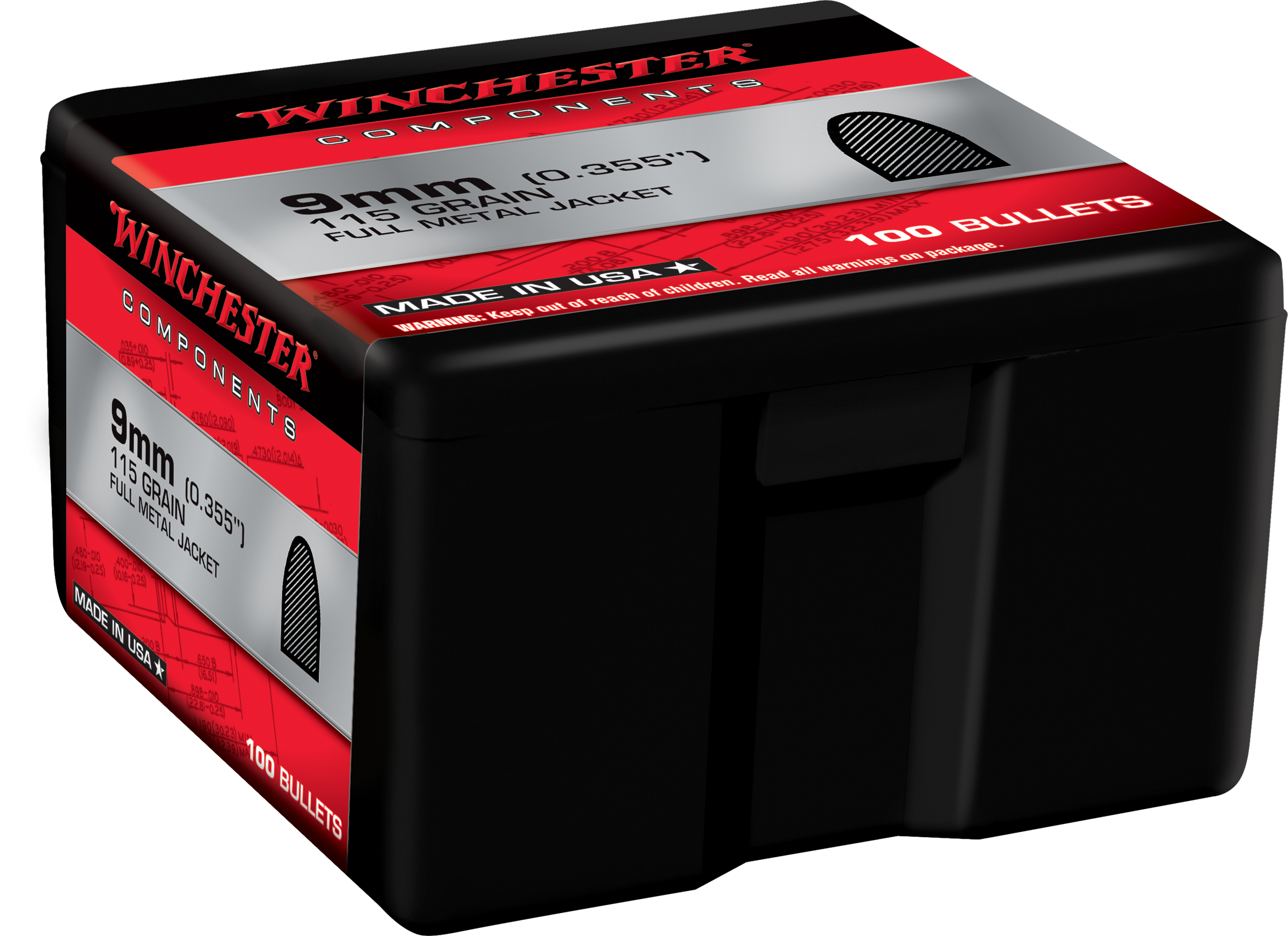 Winchester Ammo WB9FB115X Centerfire Handgun Reloading 9mm 115gr Full Metal Jacket 100 Per Box/10 Case
