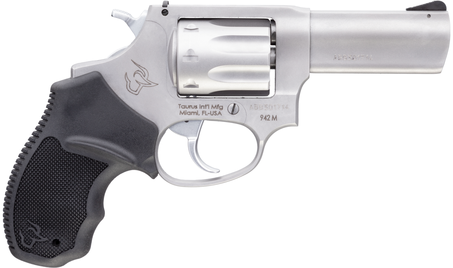 Taurus 2942M039 942  22 WMR 8rd 3" Barrel, Overall Matte Finish Stainless Steel & Finger Grooved Black Polymer Grip