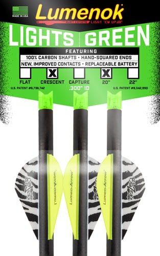 LUMENOK XBOW ARROW 20" CARBON GRN LIGHTED CRESCENT NOCK 3PK