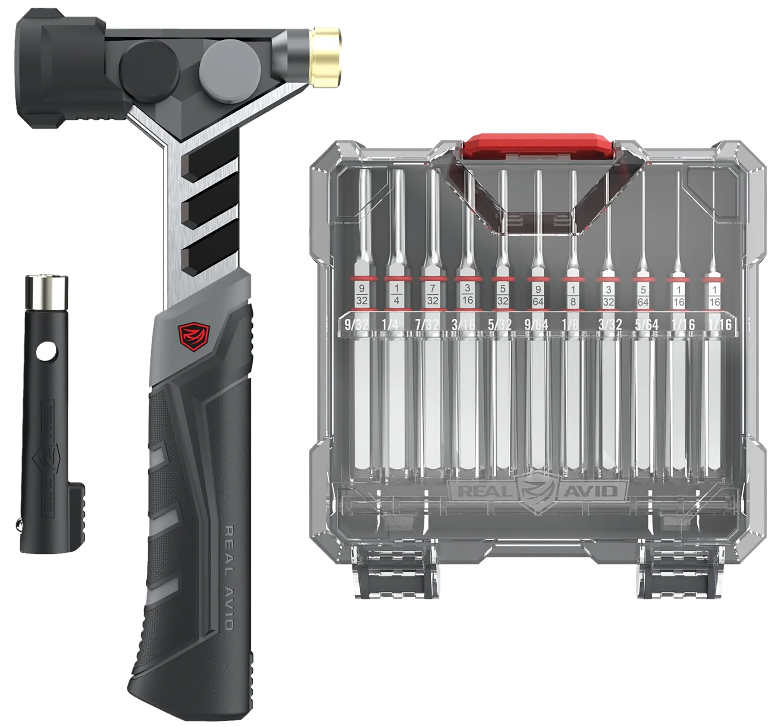 Real Avid AVAMHAPS Master Hammer and Accu-Punch Pin Punch Set Black/Silver Steel Universal Firearm 11 Pieces