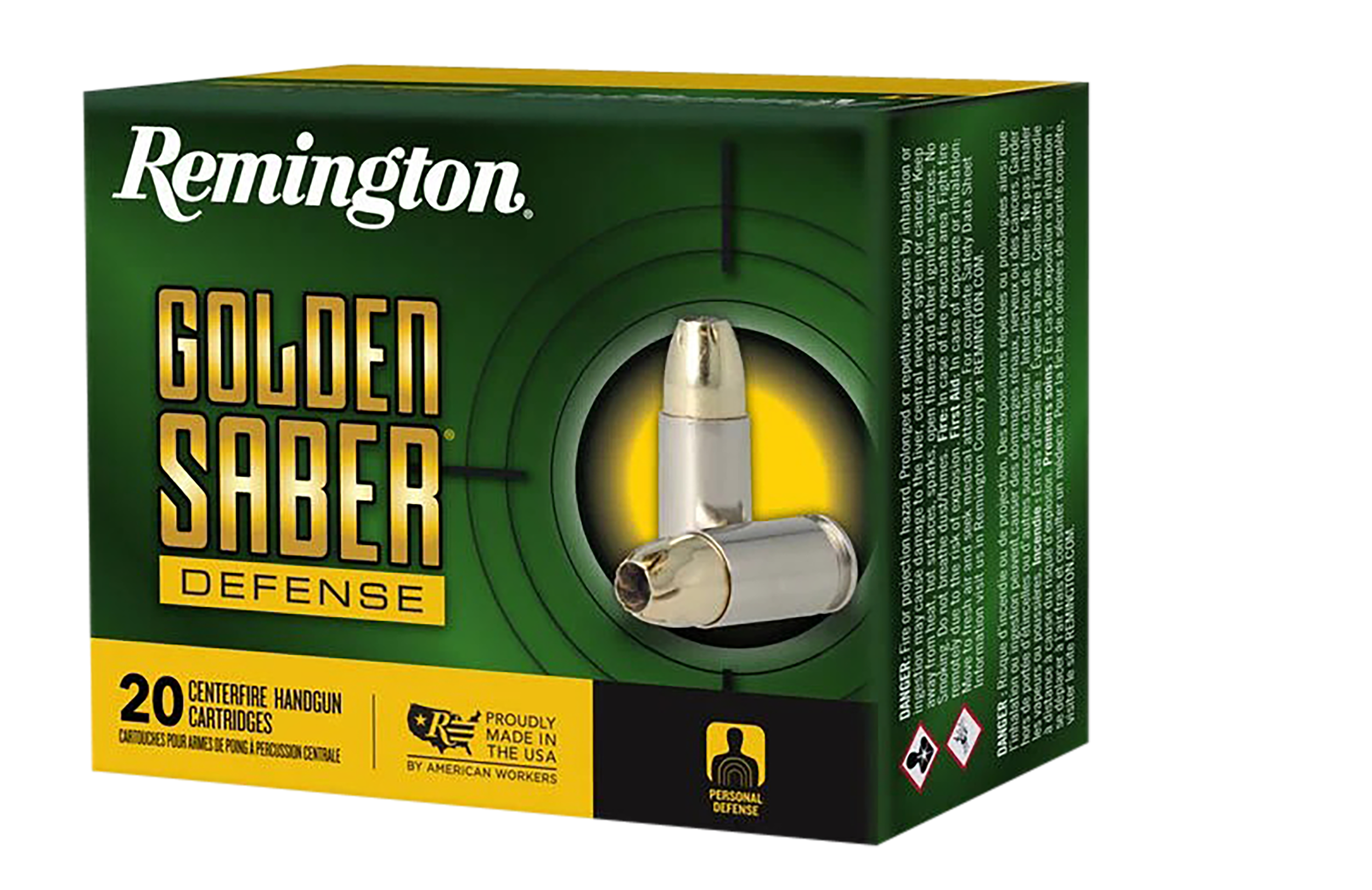 Remington Ammunition R21369 Golden Saber Defense 10mmAuto 180gr Brass Jacketed Hollow Point 20 Per Box/25 Case