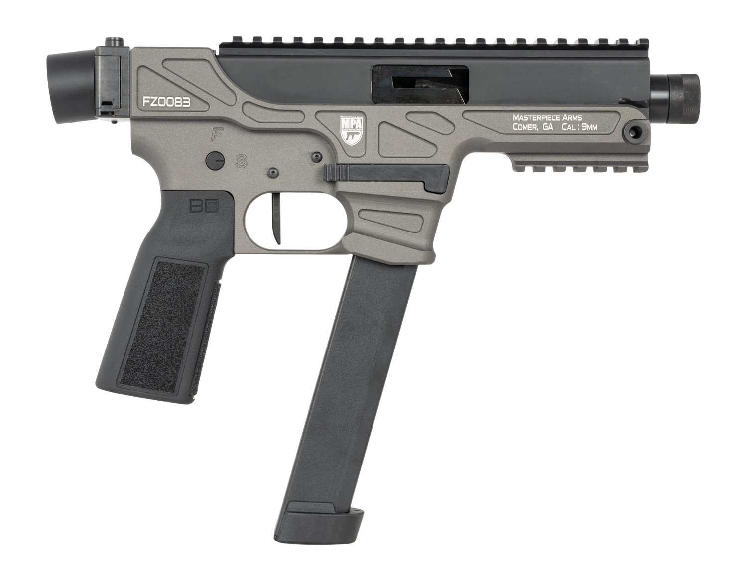 MasterPiece Arms 30K 30K 9mm Luger 30+1 4.50" Black Threaded Barrel, Aluminum Receiver w/Picatinny Rail, Black B5-P22 Grip