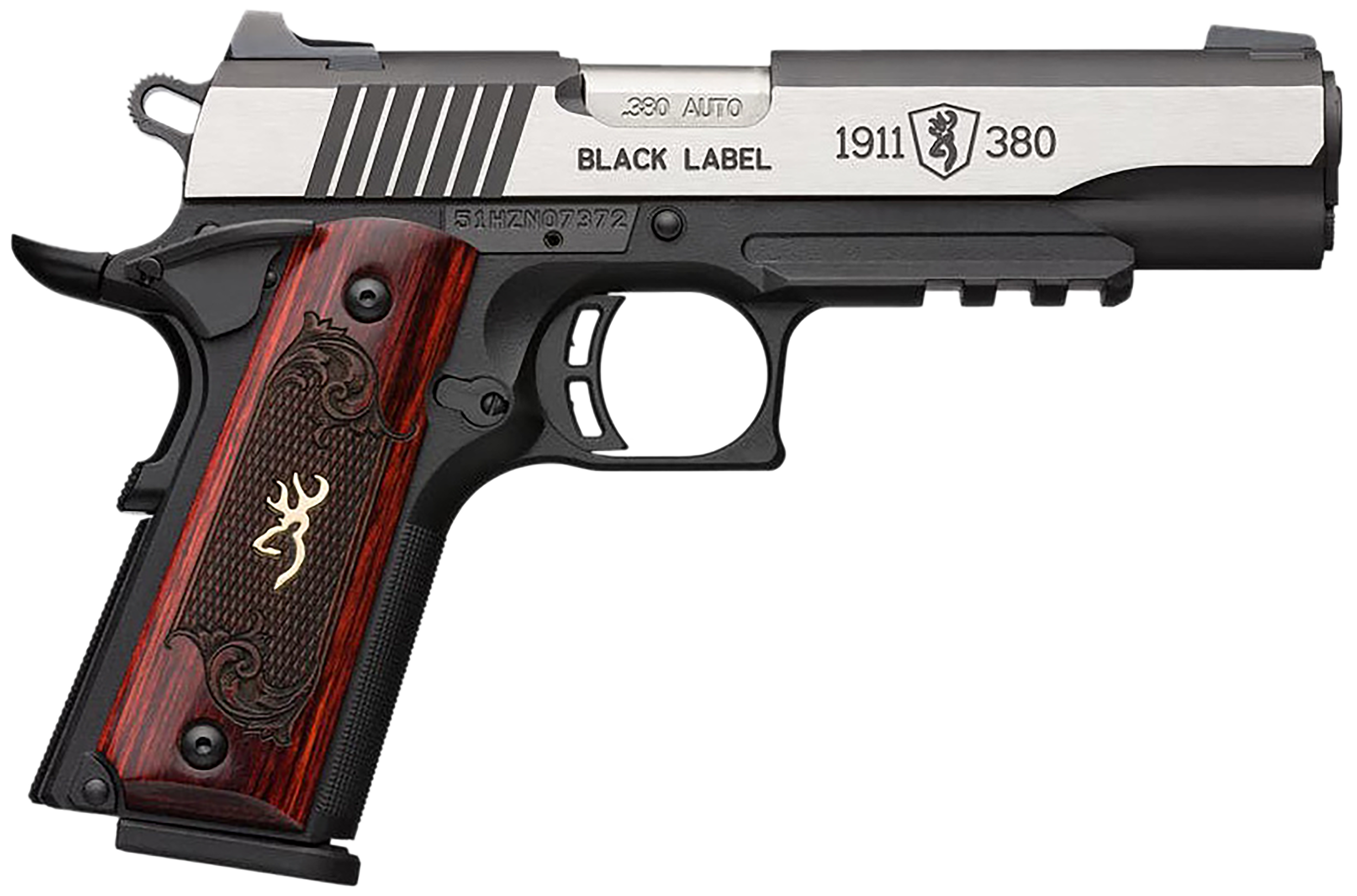 Browning 051969492 1911-380 Black Label Medallion Pro 380 ACP 4.25" 8+1 Matte Black Stainless Steel with Black Accents Rosewood with Integrated Gold Buck Mark Inlay Grip Fixed 3-Dot Picatinny Rail