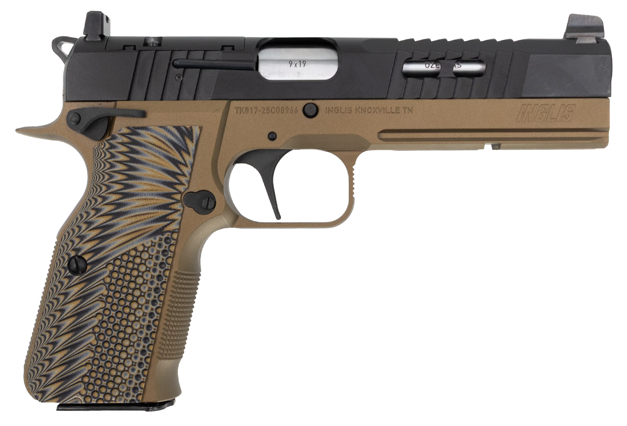 Inglis 1200014 2035  9mm Luger 15+1 4.70" Hard Chrome Plated Barrel, Black Cerakote Carbon Steel Optic Cut/Serrated Slide, Burnt Bronze Cerakote Steel Frame w/Accessory Rail & Beavertail, DPP Footprin