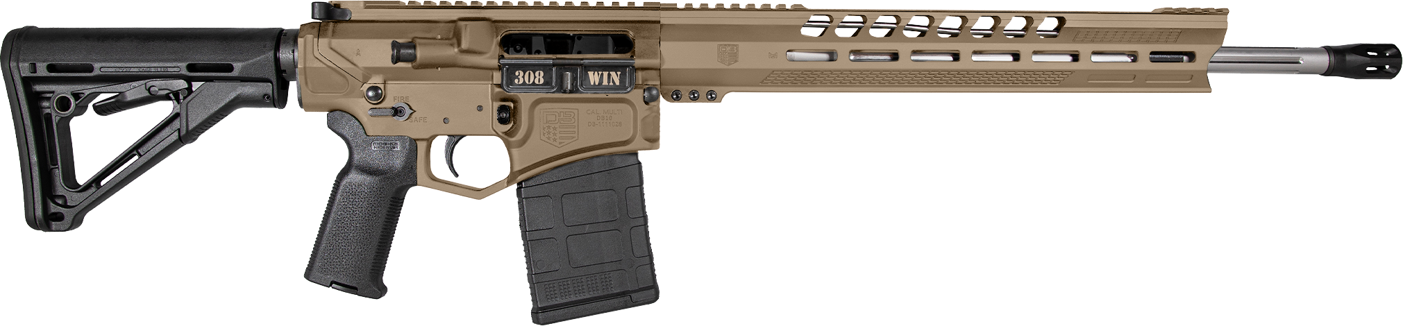 Diamondback DB1032C061 DB10  308 Win 18" 20+1 Flat Dark Earth Adjustable Magpul CTR Stock Black Magpul MOE K2 Grip with Black Gold Lower 15" M-Lok