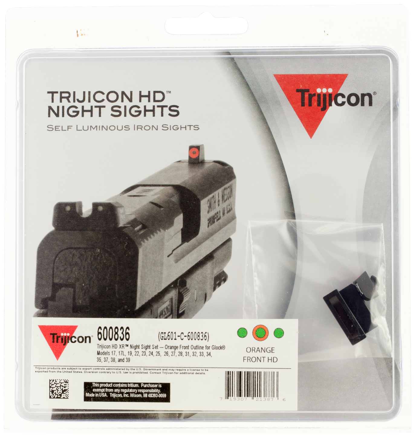 Trijicon 600836 HD XR Night Sights Green/Tritium Orange Outline Front Sight-Green Tritium Black Outline Rear Sight Glock 17/17L/19/22 Standard Frame