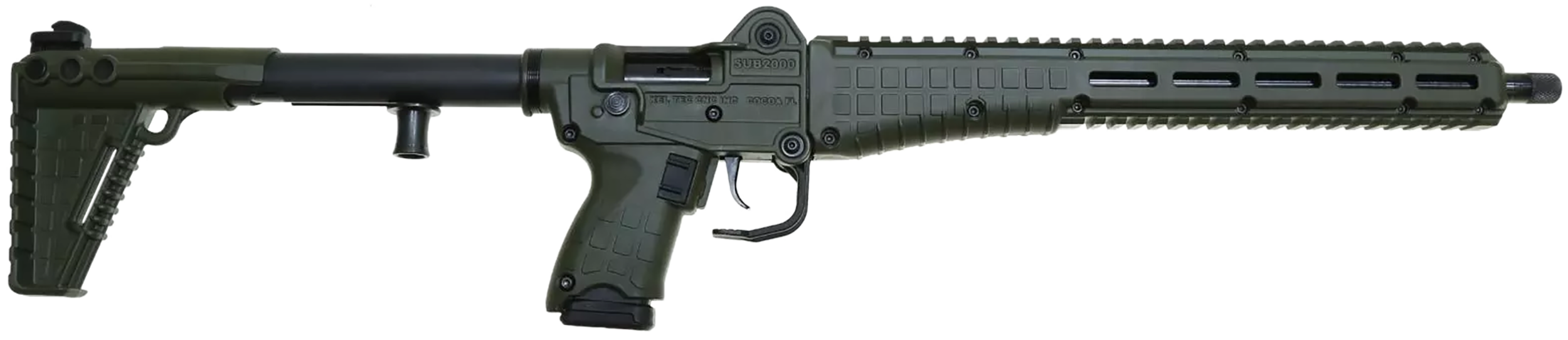 Kel-Tec SUB2K9GLKGRN SUB2000 Gen3 9mm Luger 15+1 16.15" Black Steel Threaded Barrel, Green Picatinny Rail Aluminum Receiver, M-LOK Handguard, Green Synthetic Folding Stock, Black Polymer Grip