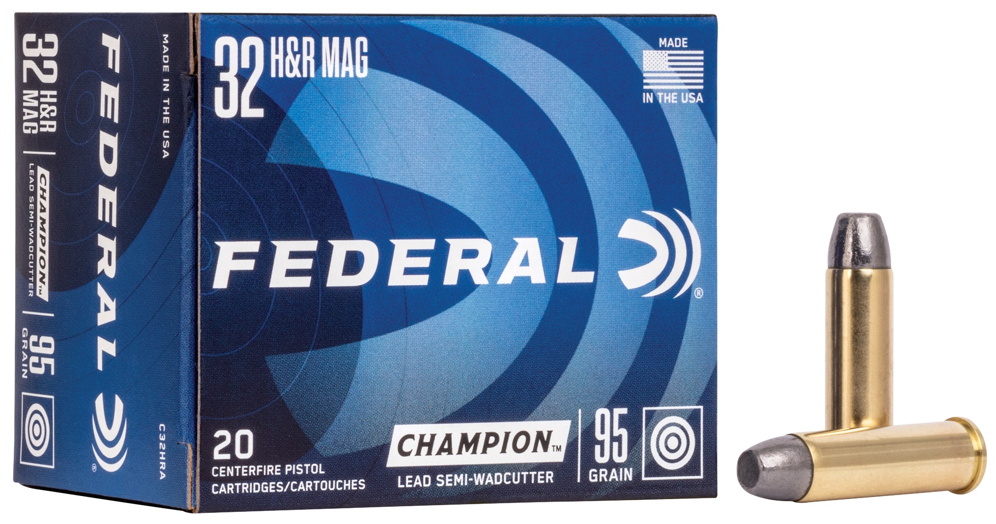 Federal C32HRA Champion Training 32H&R Mag 95gr Lead Semi Wadcutter 20 Per Box/25 Case