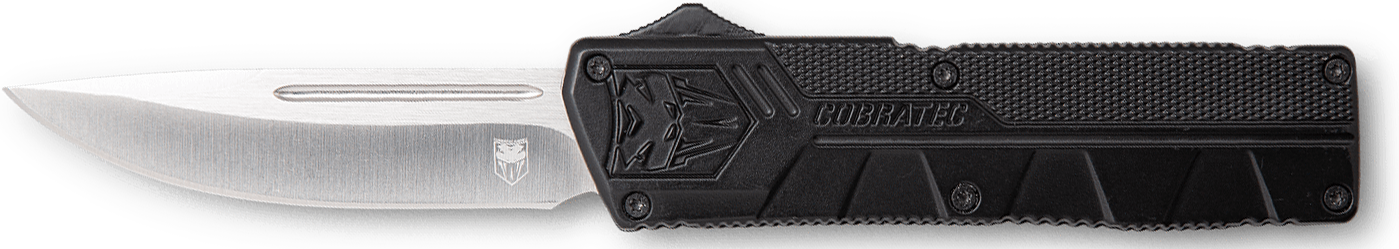 CobraTec Knives BCTLWDNS Lightweight  3.25" OTF Drop Point Plain D2 Steel Blade/Black Aluminum Handle Includes Pocket Clip