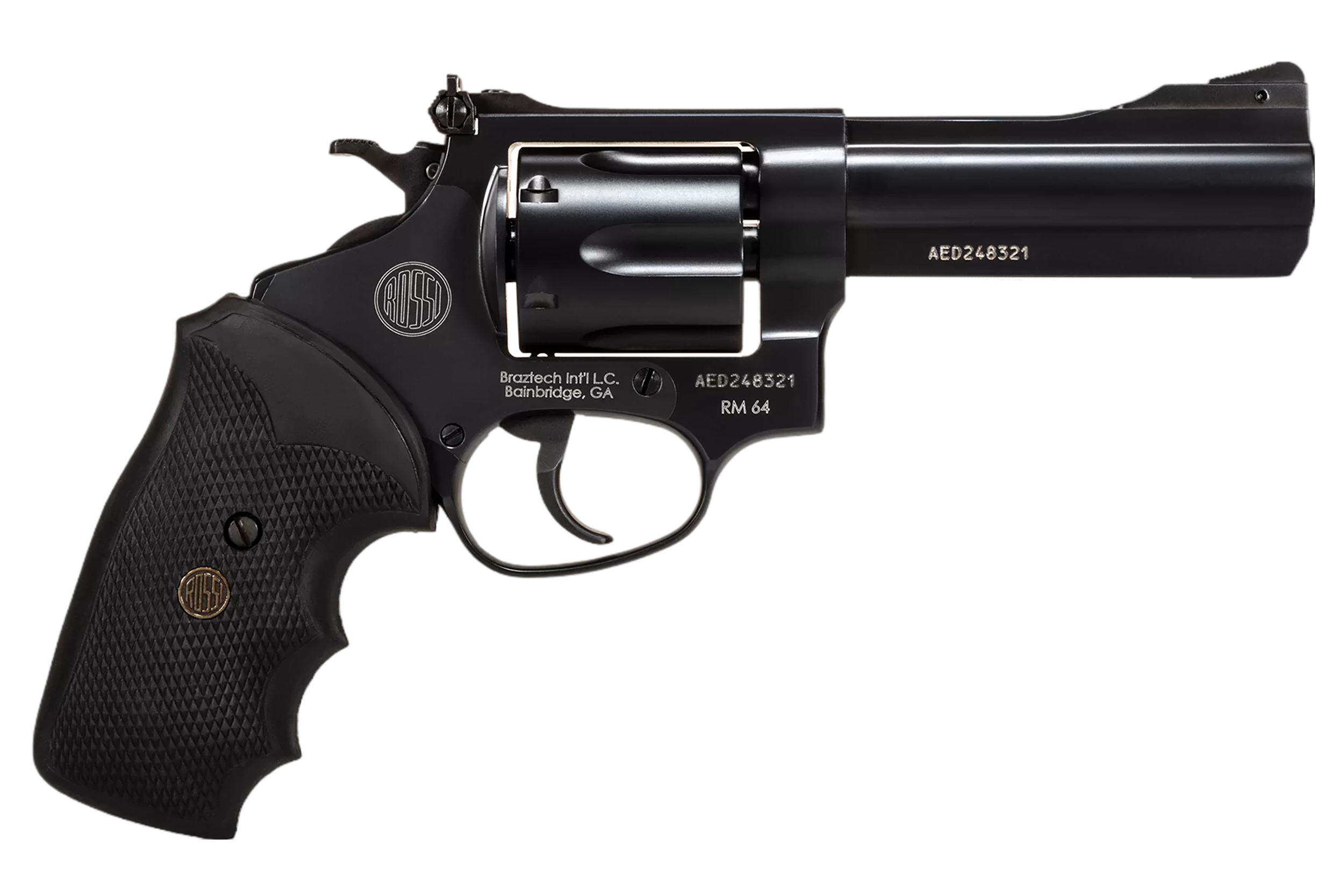 Rossi 2RM641 RM64 Medium Frame 357 Mag 6 Shot, 4" Black Steel Barrel, Cylinder & Frame, Black Textured Rubber Grip, Hammer Block Safety