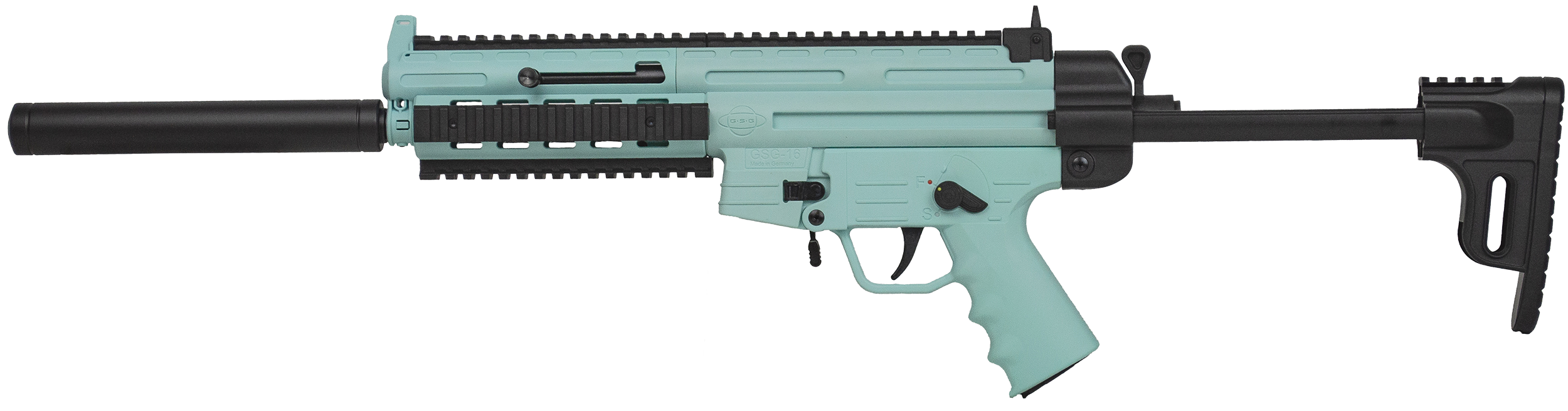 ATI GERGGSG1610M GSG-16  22LR 10+1 16.25" Black Non-Threaded Barrel, Mint Green Picatinny Rail Polymer Receiver, M-LOK Handguards, Collapsible w/Storage Compartment Black Synthetic Stock, Mint Polymer