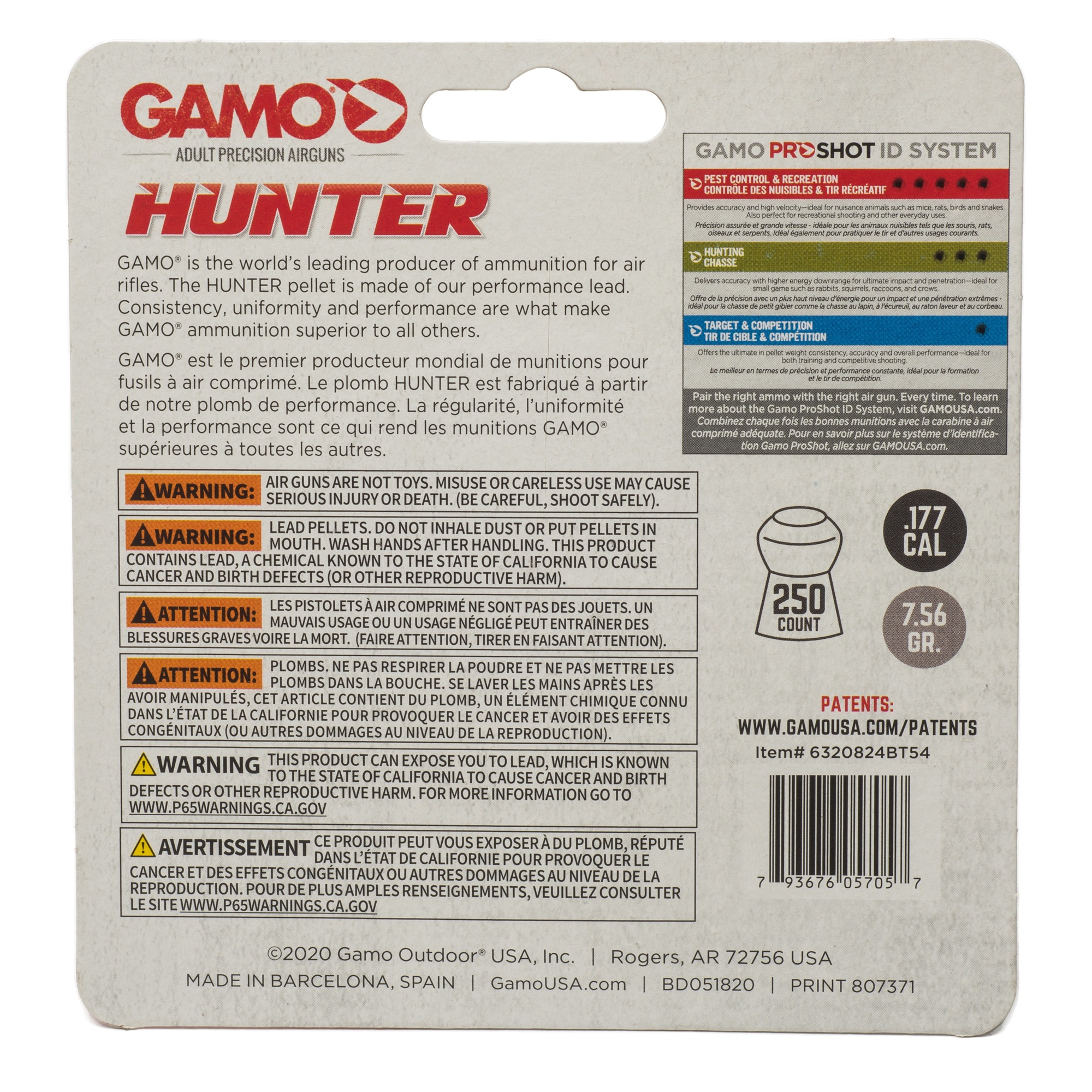 GAMO HUNTER ROUND NOSE 177CAL 250CT