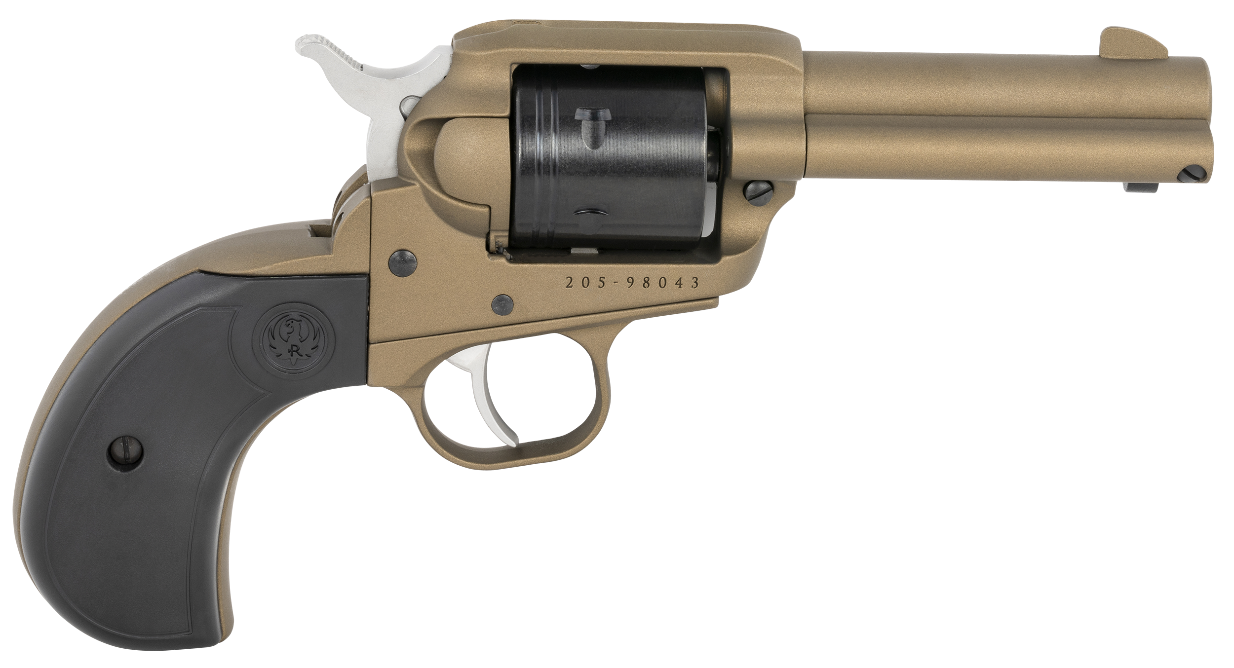 Ruger 2017 Wrangler 22 LR 6 Shot 3.75" Burnt Bronze Cerakote Steel Barrel, Burnt Bronze Cerakote Aluminum Frame, Black Cerakote Cylinder, Black Birdshead Grip, Exposed Hammer