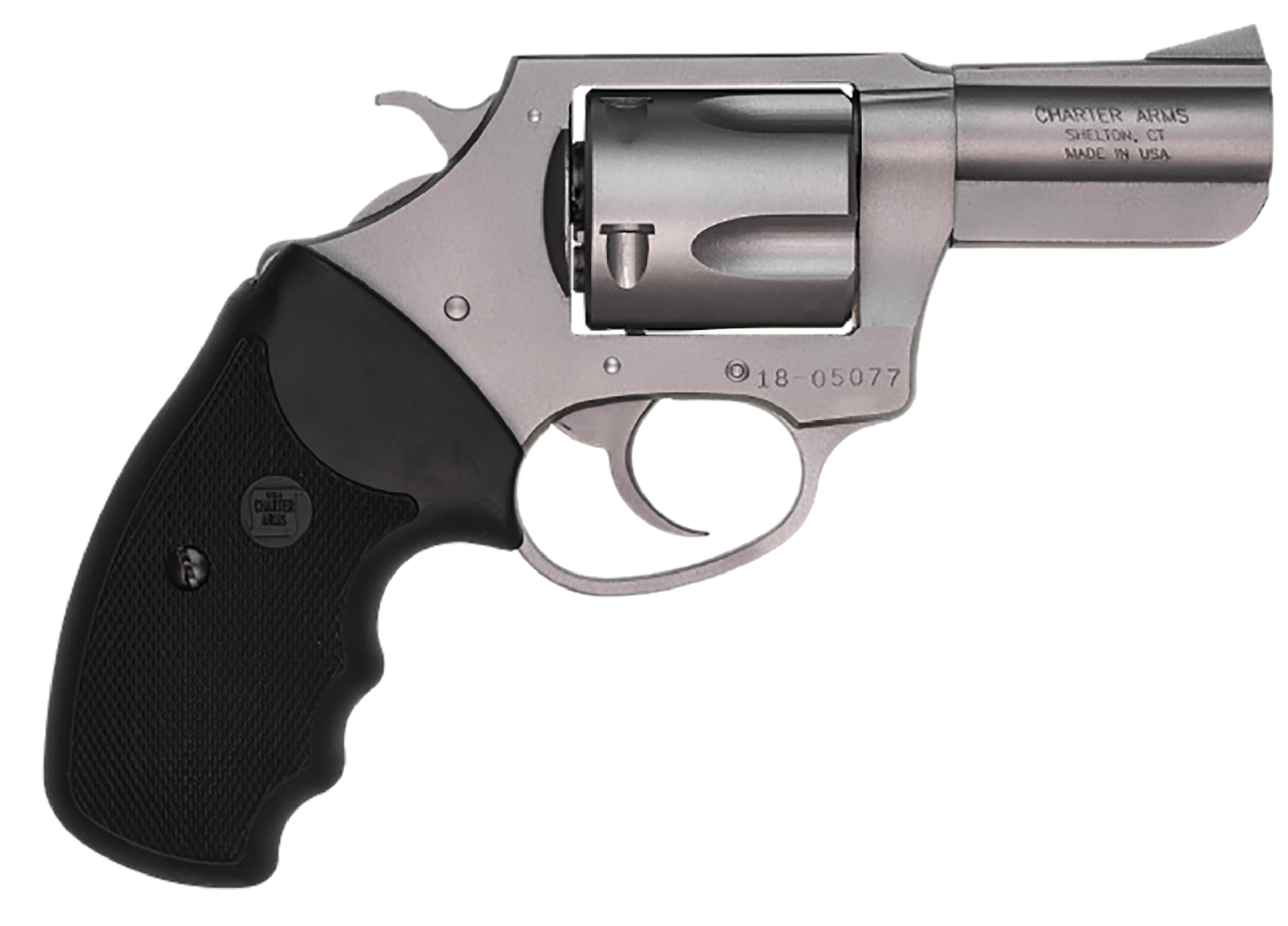 Charter Arms 74420 Bulldog Large 44 Special, 5 Shot 2.50" High Polished Stainless Steel Barrel, Cylinder & Frame w/Black Finger Grooved Rubber Grip