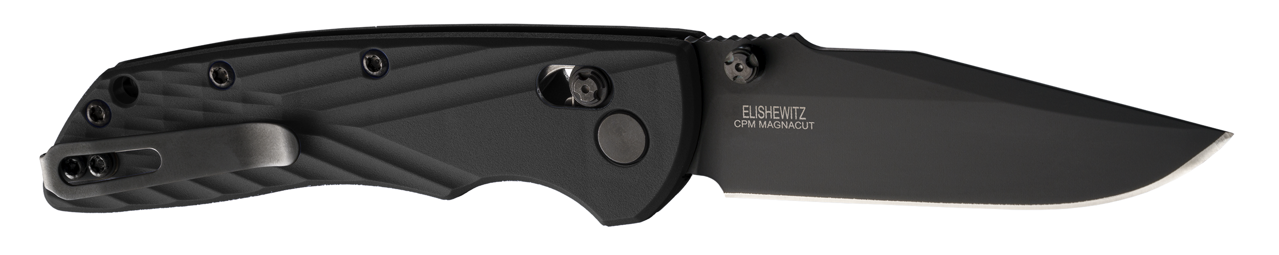 Hogue  Deka  3.25" Folding Clip Point Plain Black Cerakote CPM MagnaCut SS Blade, Black Crosshatch Textured GRN Handle, Includes Pocket Clip
