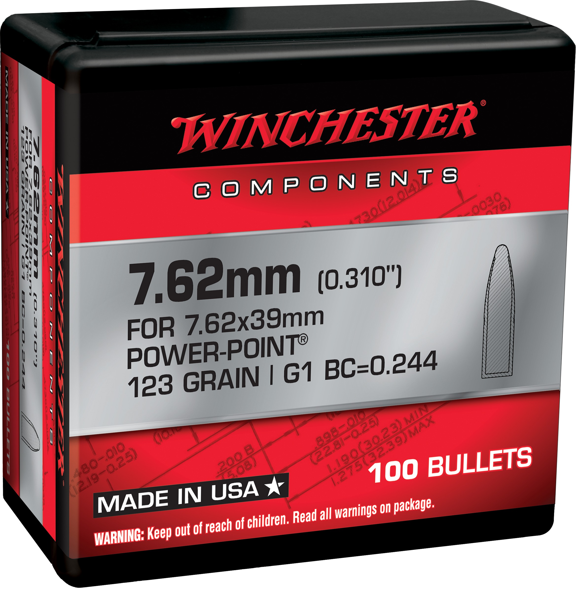 Winchester Ammo WB762P123X Centerfire Rifle 7.62mm 123gr Power Point 100 Per Box/10 Case