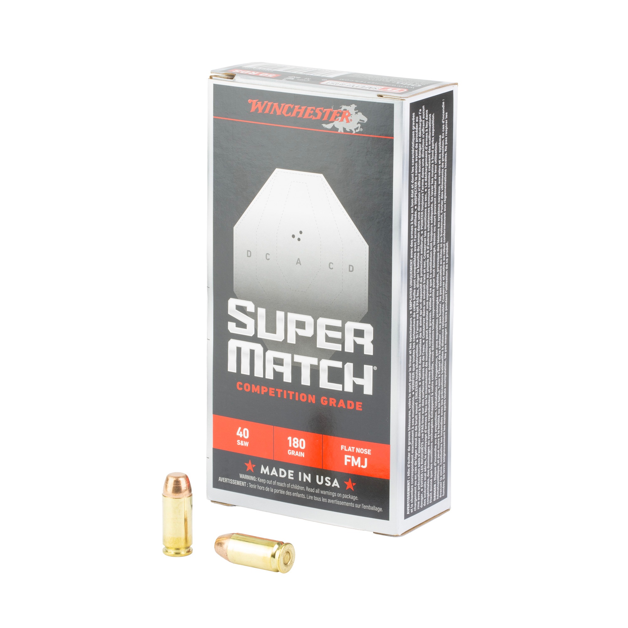 Winchester Super Match 40 S&W 180gr FMJ 50rd Box