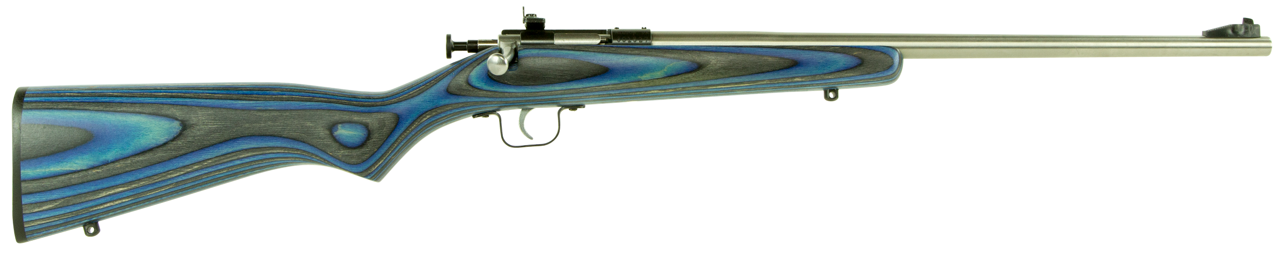 Crickett KSA2223 Youth 22 LR 1rd 16.12" Stainless Steel Barrel, Fixed Front/Adjustable Rear Peep Sights, Blue Laminate Stock w/11.5" LOP, Rebounding Firing Pin Safety