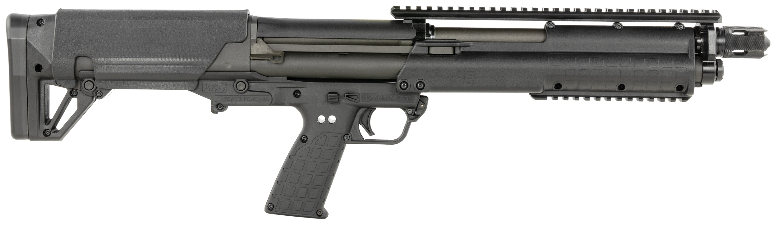 Kel-Tec KSGBLKD KSG Defender Bullpup Frame 12 Gauge Pump 3" 7+1 18.50" Black Steel Barrel, Black Picatinny Rail Aluminum Receiver, Black Adj Cheek Riser Polymer Stock, Black Magpul Vertical Grip