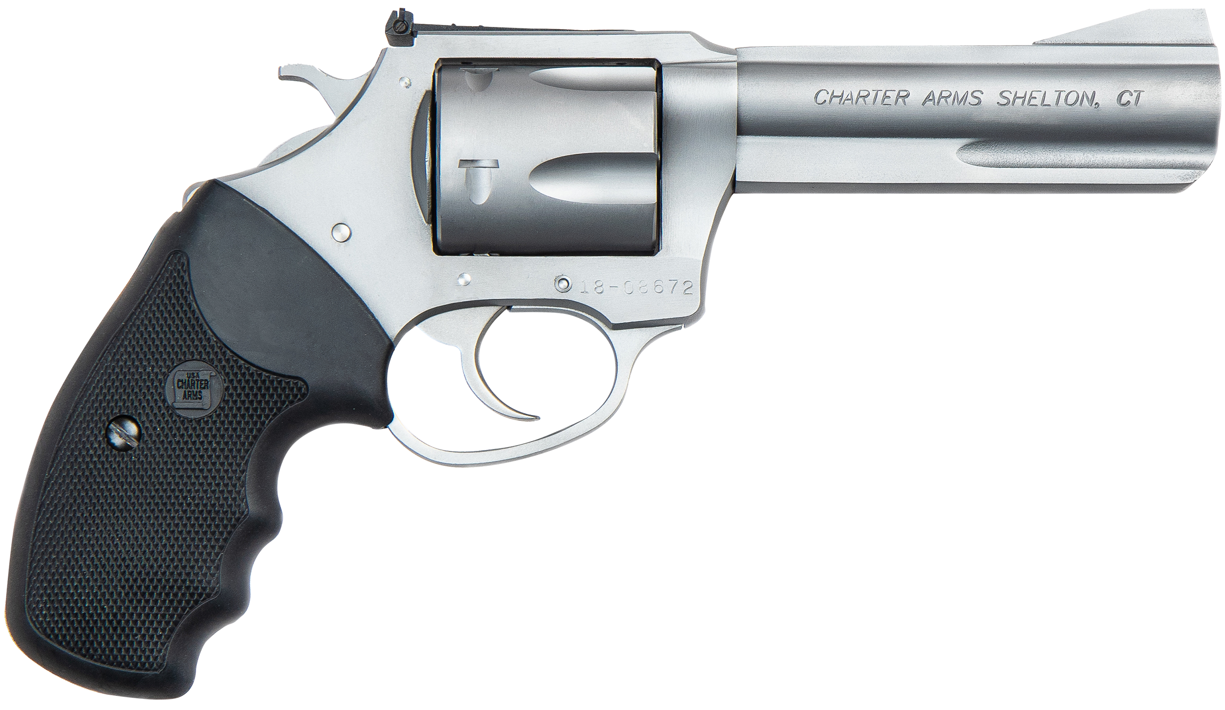 Charter Arms 73542 Mag Pug Target Large 357 Mag, 5 Shot 4.20" Matte Stainless Steel Barrel, Cylinder & Frame w/Black Finger Grooved Rubber Grip