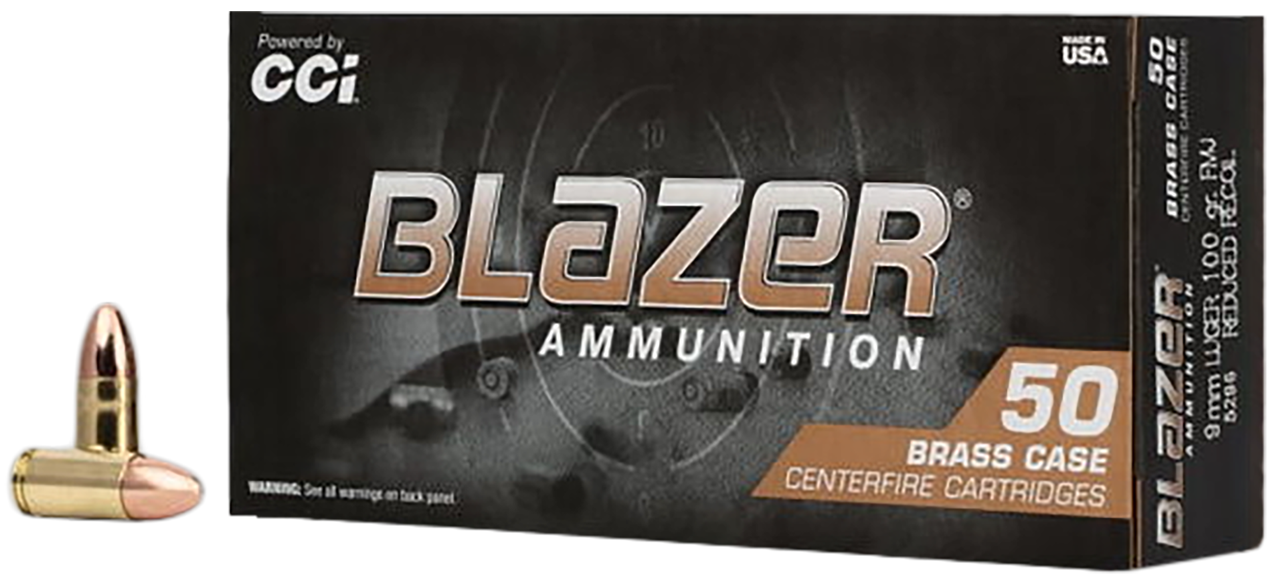 CCI 5296 Blazer Brass Full Metal Jacket 9mmLuger 100gr Full Metal Jacket 50 Per Box/20 Case