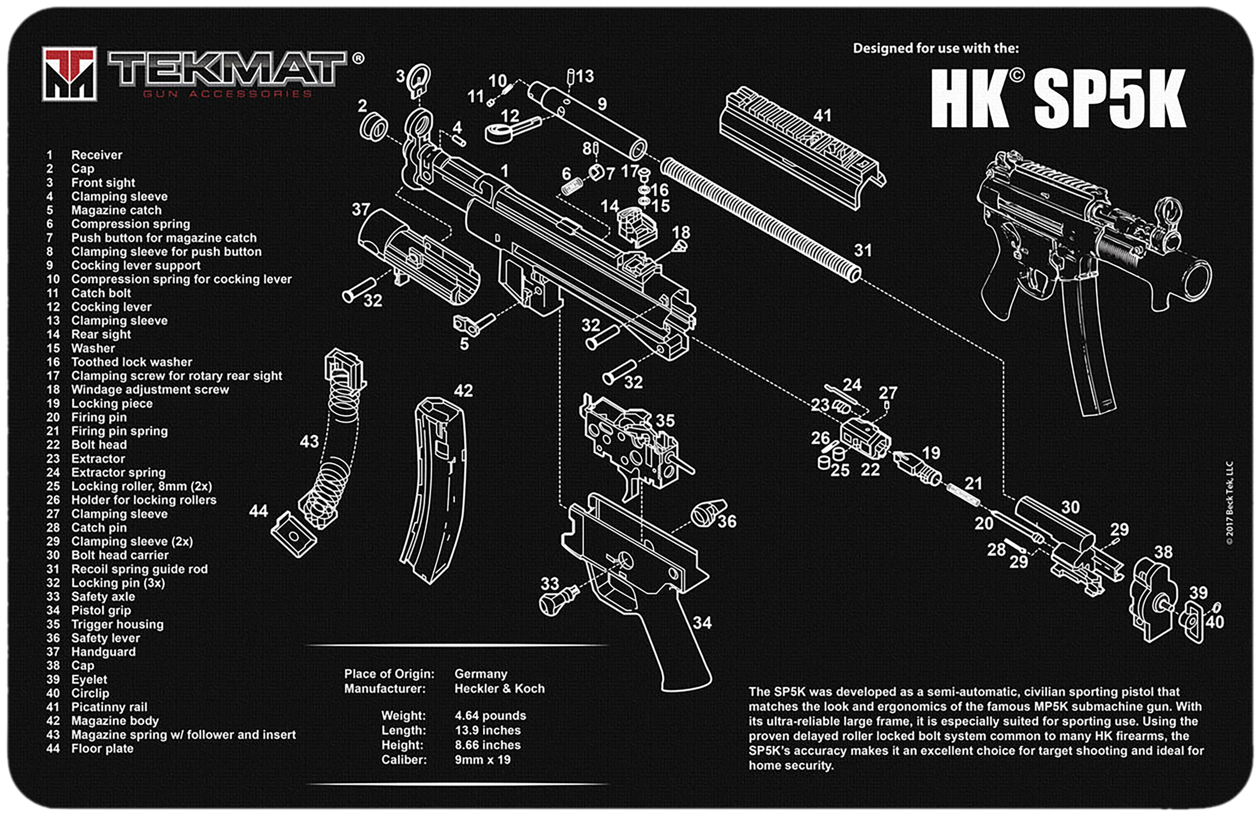 TekMat TEKR17HKSP5K HK SP5K Cleaning Mat Black/White Rubber 11"x17" HK SP5K Parts Diagram