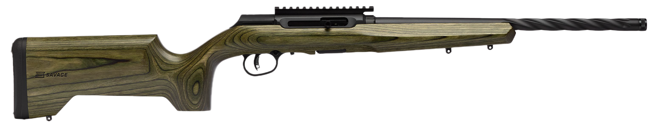 Savage Arms 47258 A Series  Full Size 22 LR 10+1 18" Matte Black Spiral Fluted Threaded Barrel, Matte Black Carbon Steel Receiver w/  Picatinny Rail, OD Green Fixed Laminate Stock, Right Hand