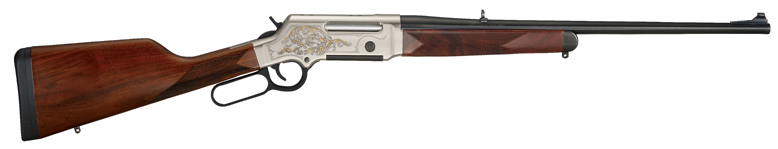 Henry H014D243 Long Ranger Deluxe Full Size 243 Win 4+1 20" Blued Steel Barrel, Engraved Nickel-Plated w/24K Gold Inlay Steel Receiver, American Walnut Stock Right Hand