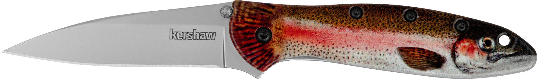 Kershaw 1660TROUT Leek Trout EDC 3" Folding Drop Point Plain Bead Blasted 14C28N Steel Blade, Rainbow Trout w/UFI Coating Aluminum Handle