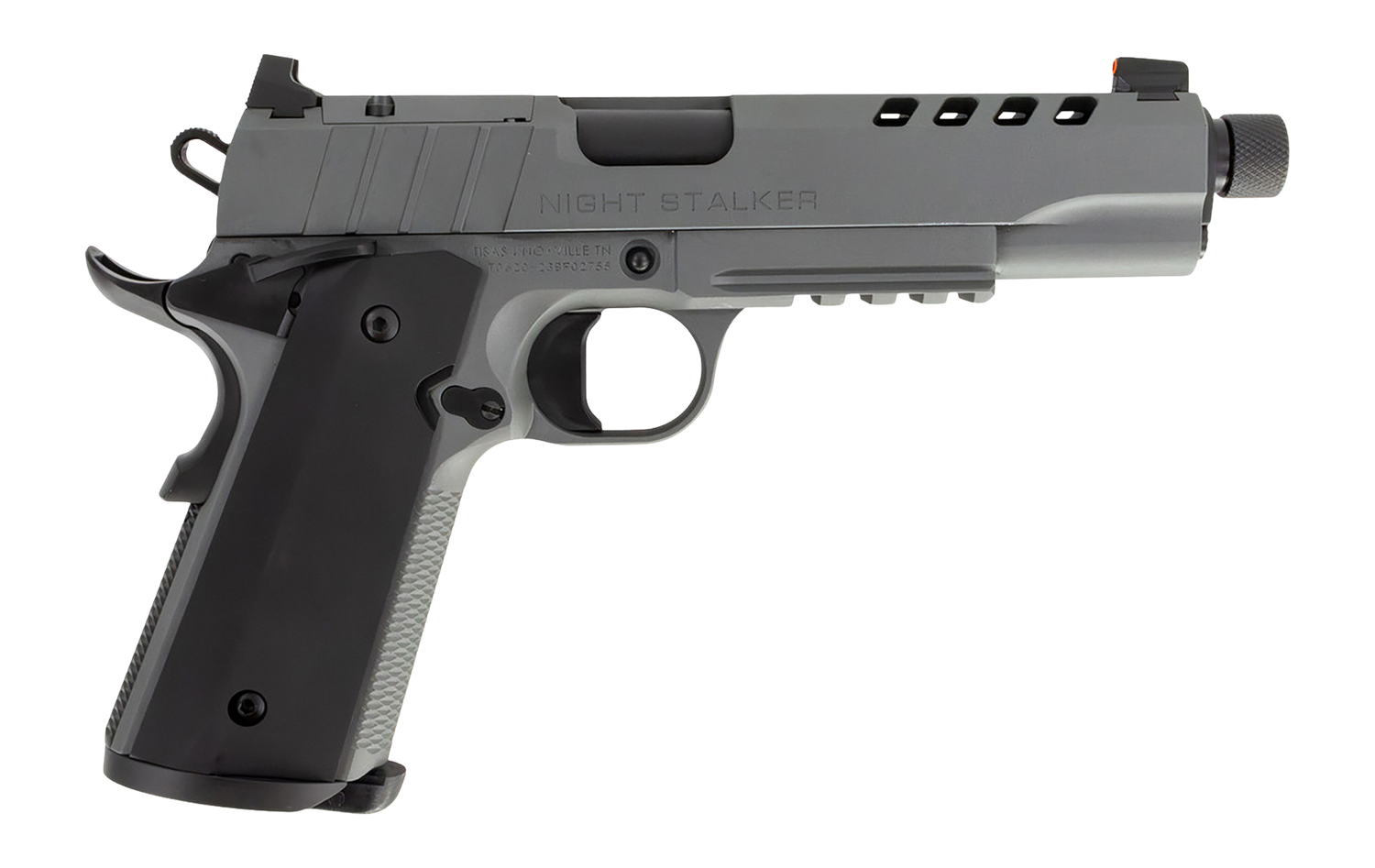 Tisas Arms 10100556 1911 Night Stalker SF 45 ACP 8+1 5.11" Black Threaded Barrel, Gray Cerakote Carbon Steel Lightening Cut/Serrated Slide, Gray Cerakote Carbon Steel Frame w/Beavertail & Picatinny Ra