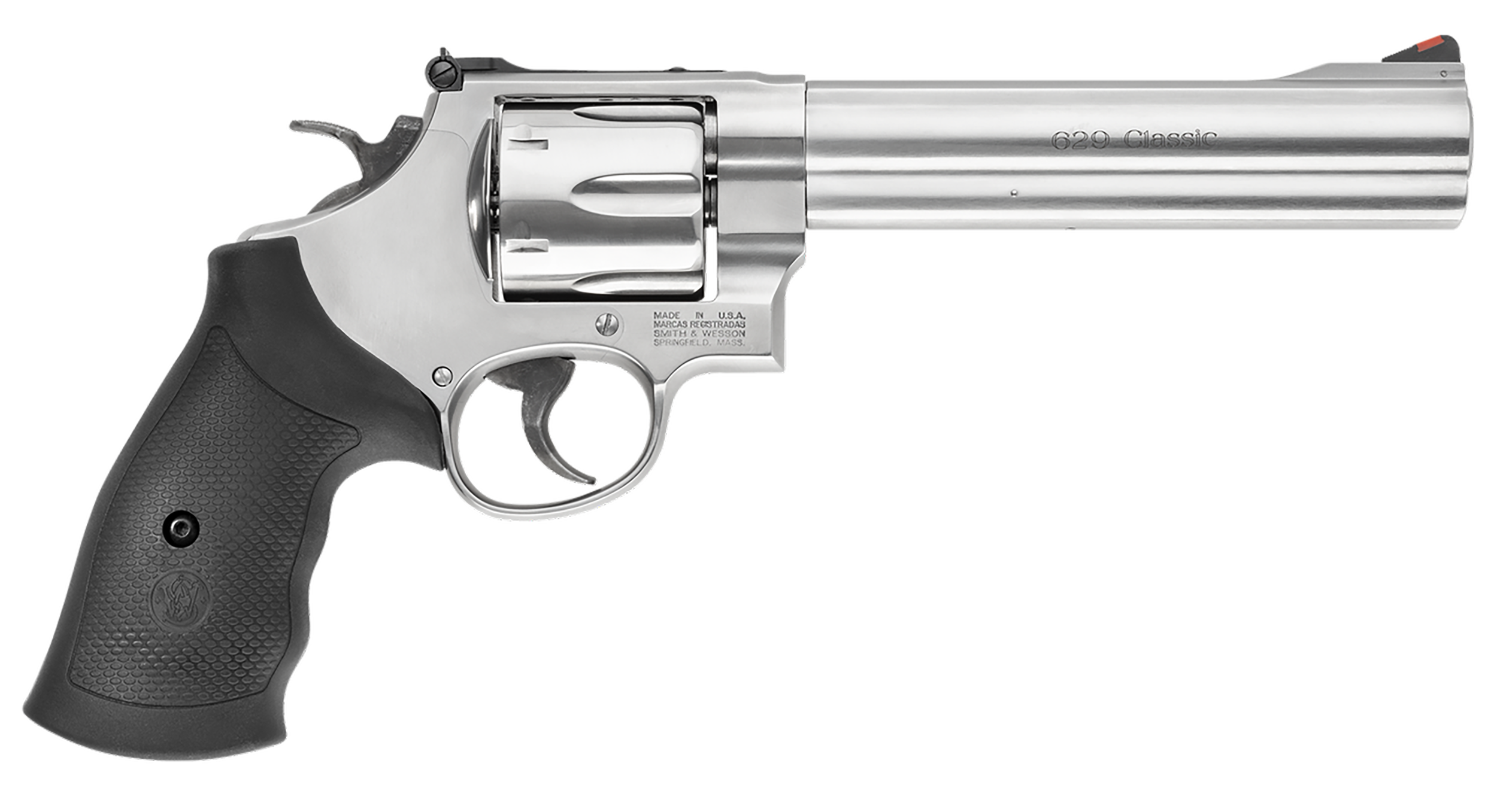 Smith & Wesson 163638 Model 629 Classic 44 Rem Mag or 44 S&W Spl Stainless Steel 6.50" Barrel & 6rd Cylinder, Satin Stainless Steel N-Frame, Red Ramp Front/White Outline Rear Sights