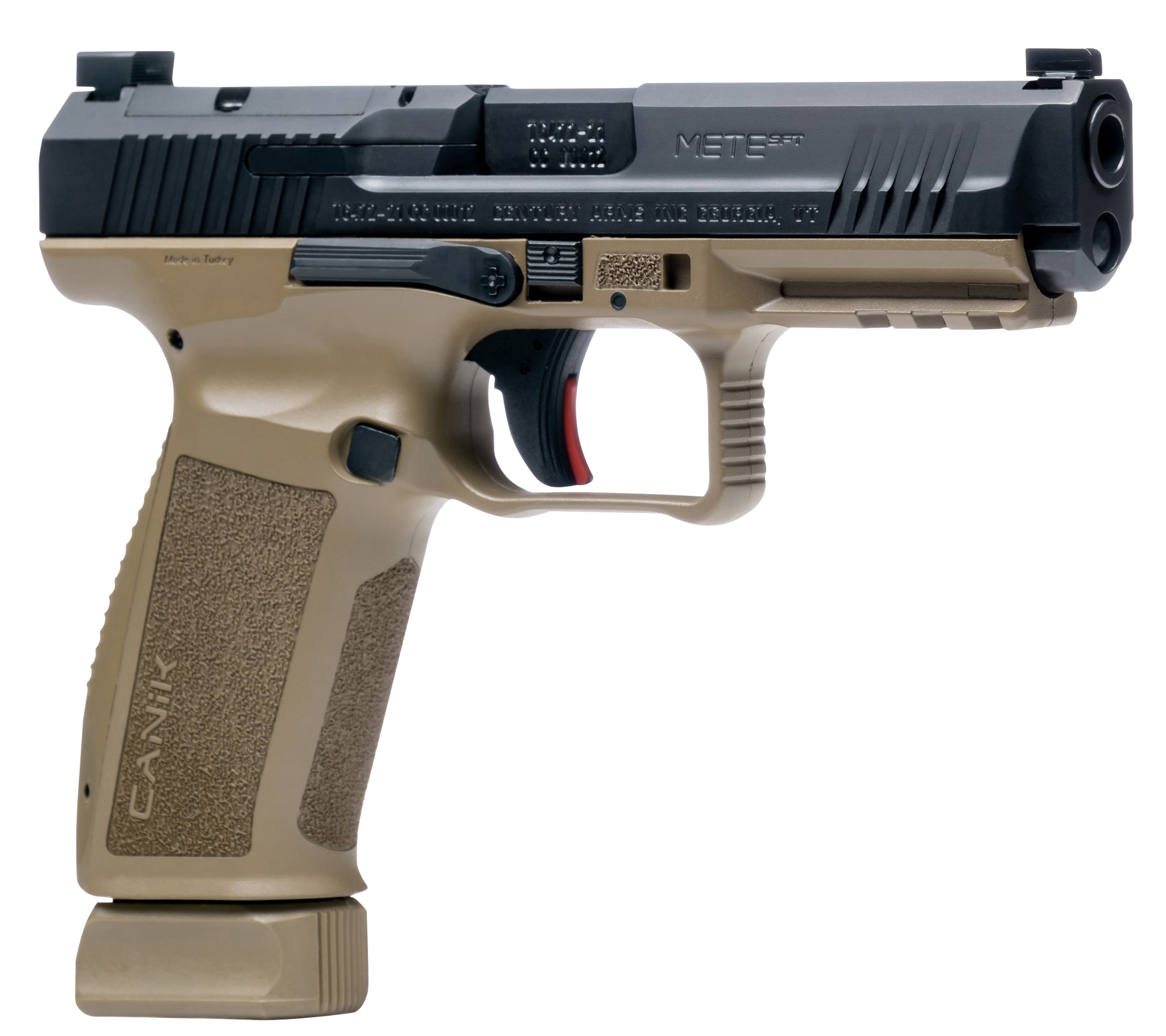 Canik HG5636N Mete SFT Full Size Frame 9mm Luger 20+1/18+1, 4.46" Black Match Grade Barrel, Black Nitride Serrated Steel Slide, Flat Dark Earth Polymer Frame w/Picatinny Rail, Ambidextrous