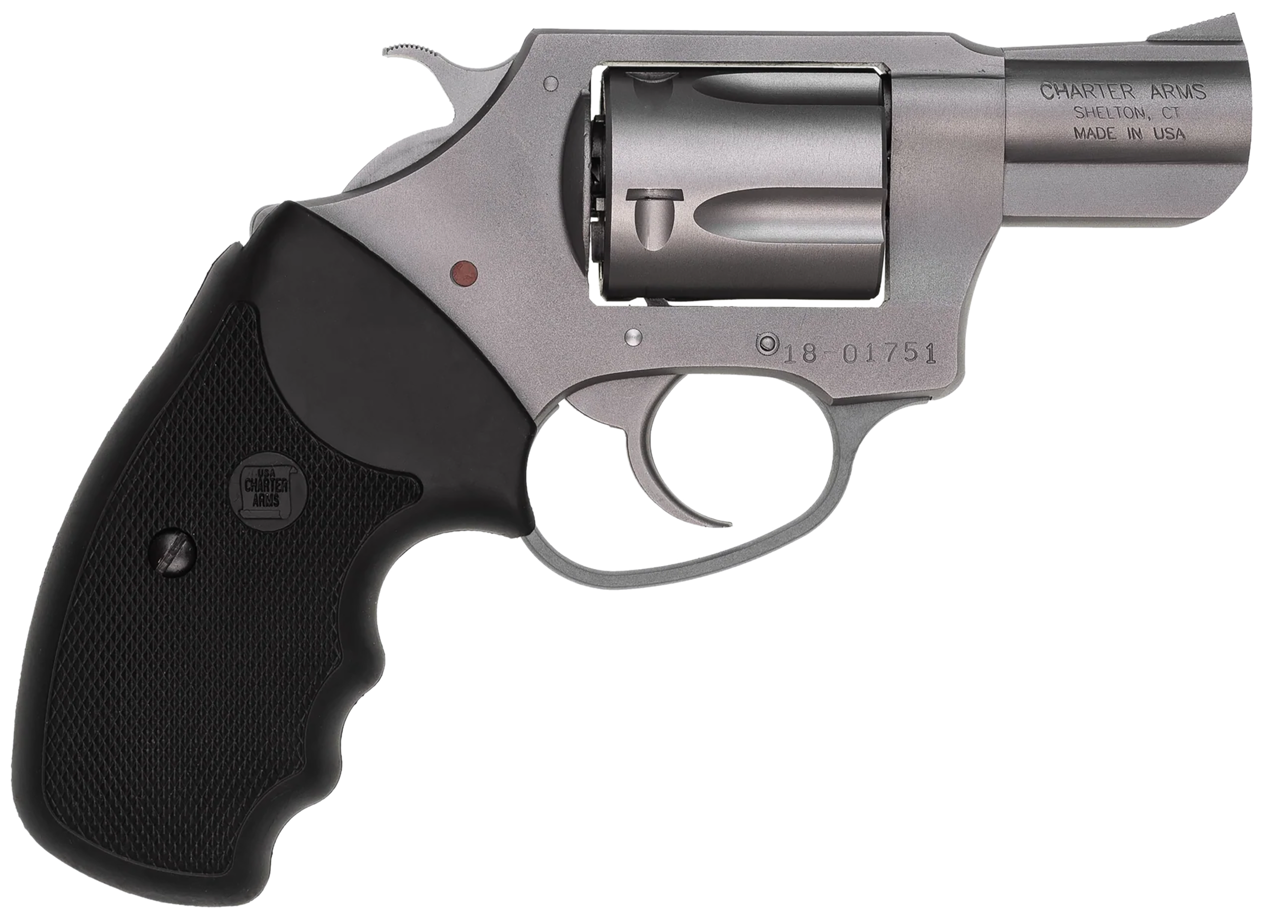Charter Arms 73820 Undercover Small 38 Special, 5 Shot 2" Matte Stainless Steel Barrel & Cylinder, Aluminum Frame w/Black Finger Grooved Rubber Grip, Exposed Hammer